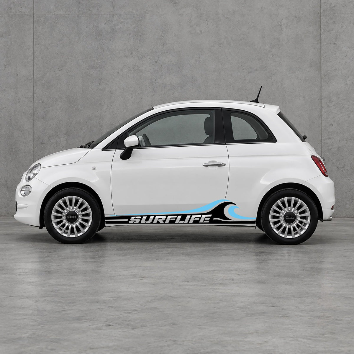 Fiat 500 Surf Life Side Stripes Kit - Pair Supplied in Black & Light Blue