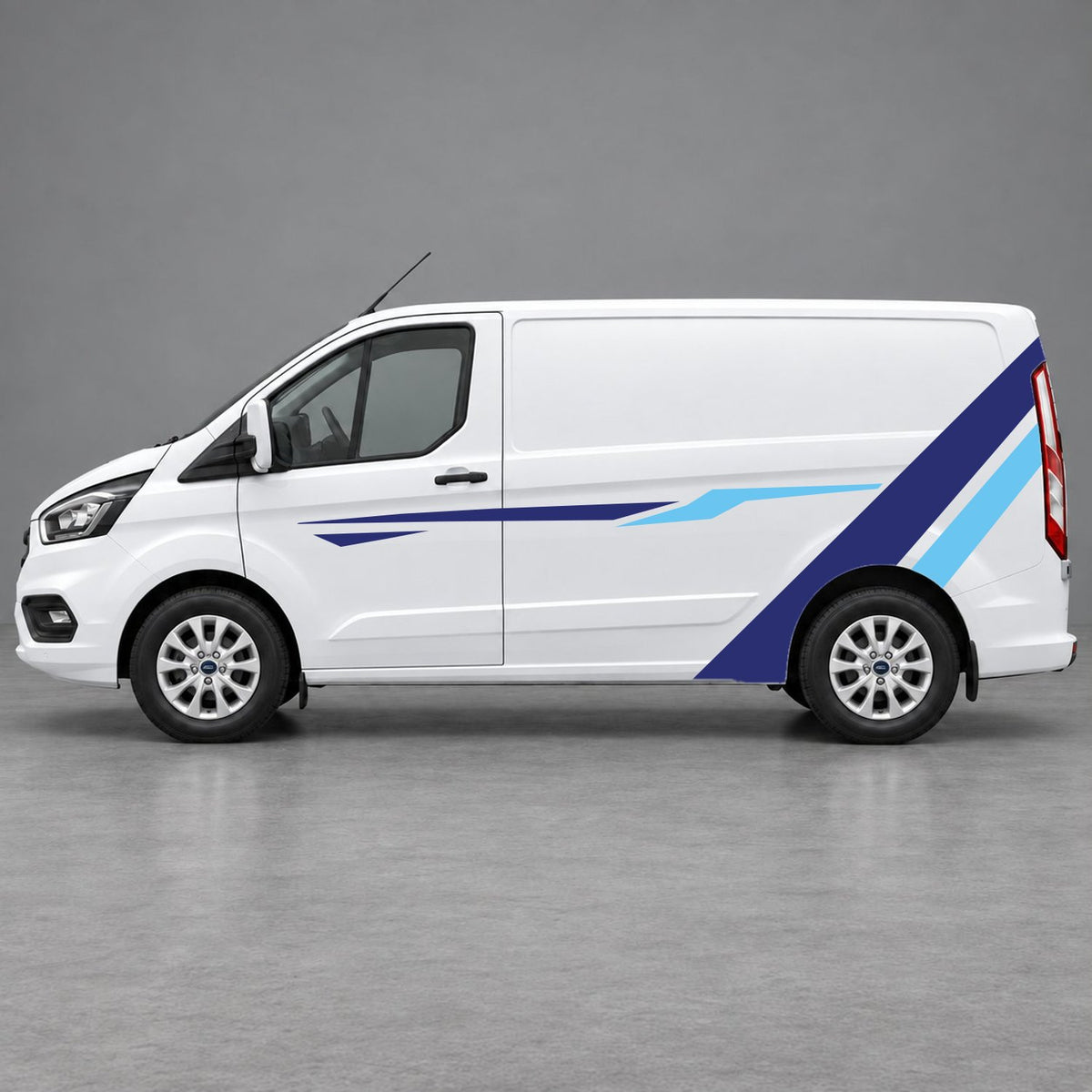 Ford Transit Custom Bold Rear Diagonal Side Stripes in Navy Blue & Light Blue