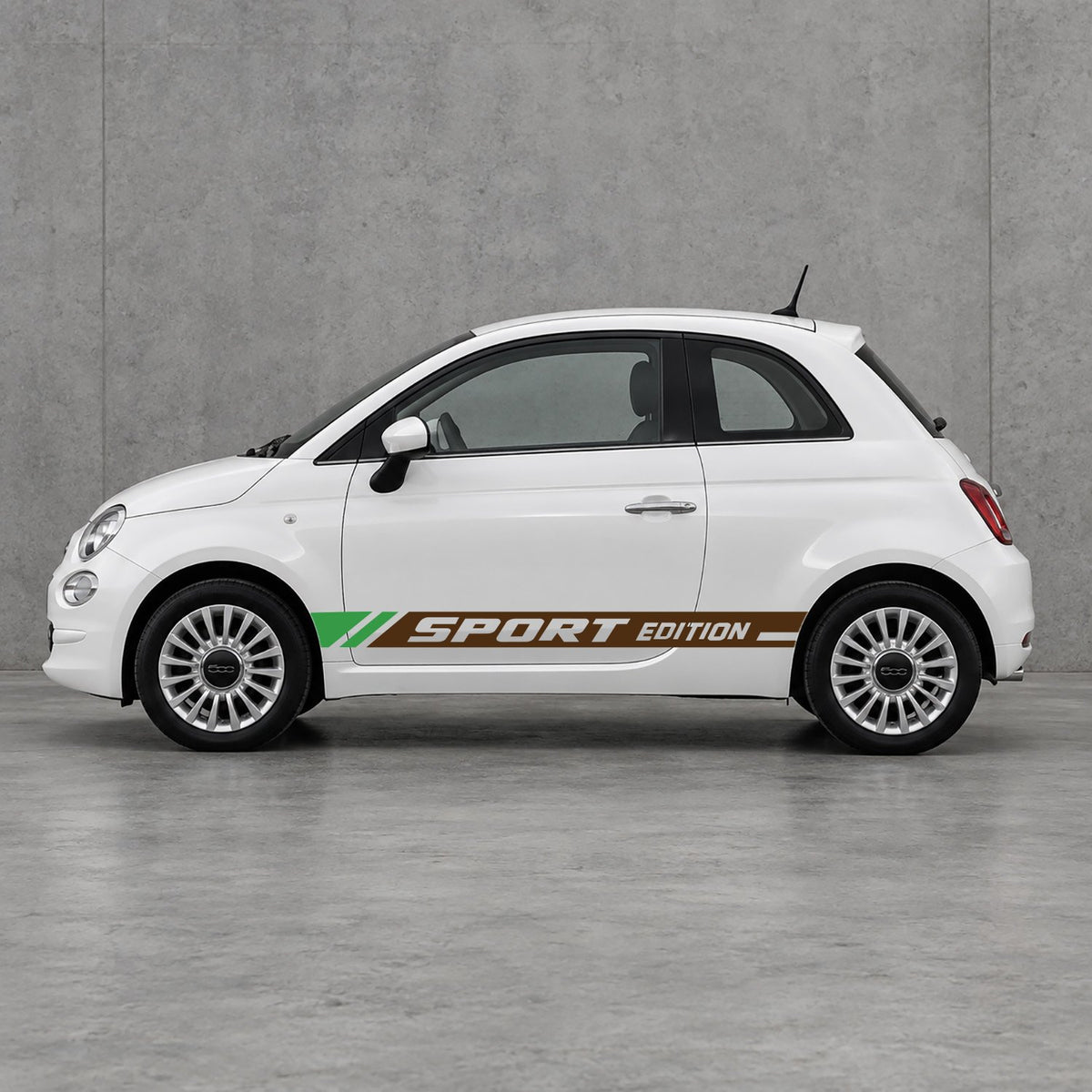 Fiat 500 Sport Edition Side Stripes Kit - Pair Supplied in Brown & Green