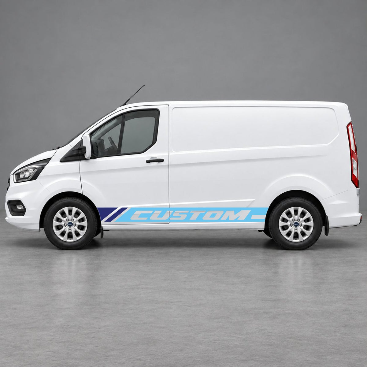 Ford Transit Custom Custom Lower Side Stripes in Light Blue & Navy Blue