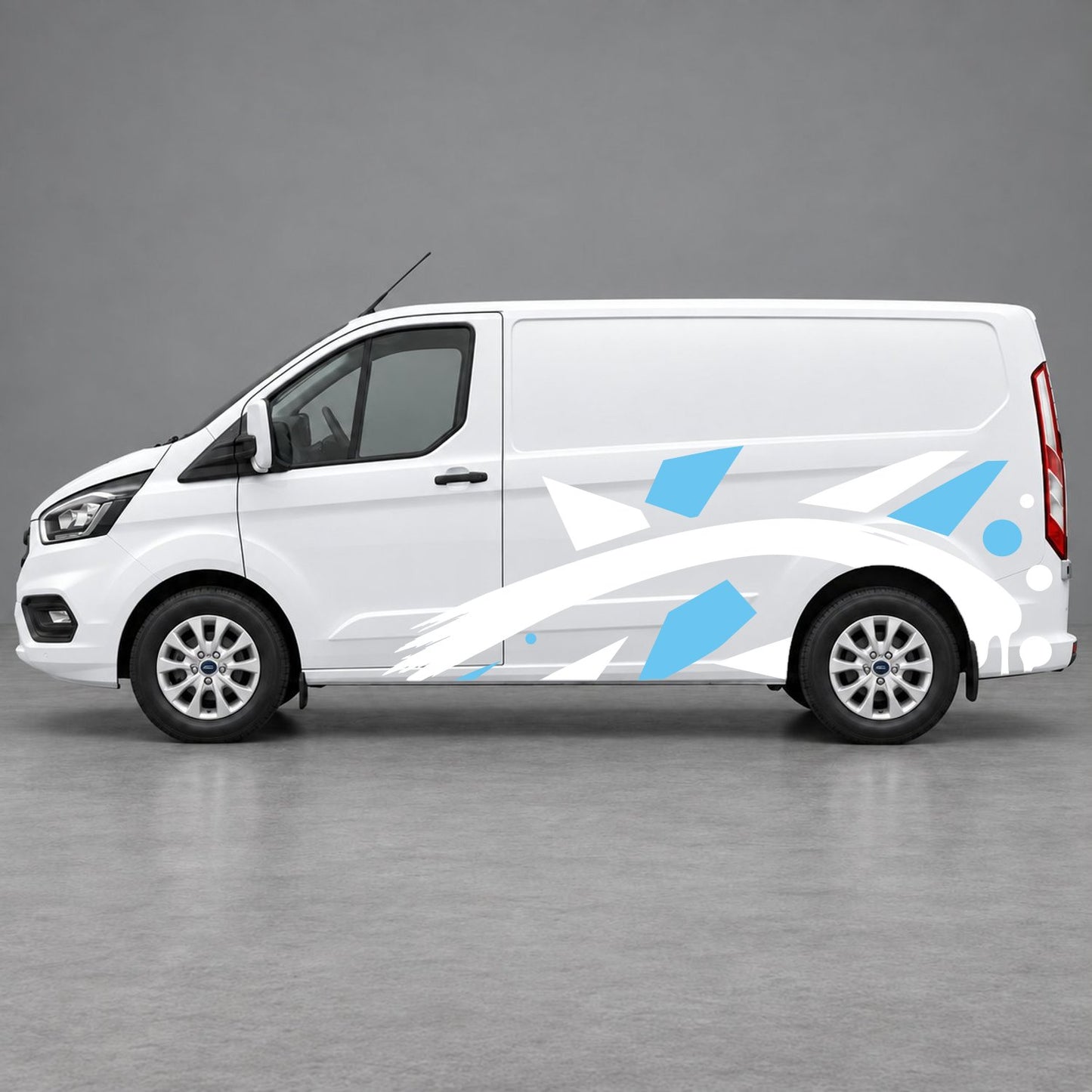 Ford Transit Custom Abstract Geometric Splash Side Graphics in Light Blue & White