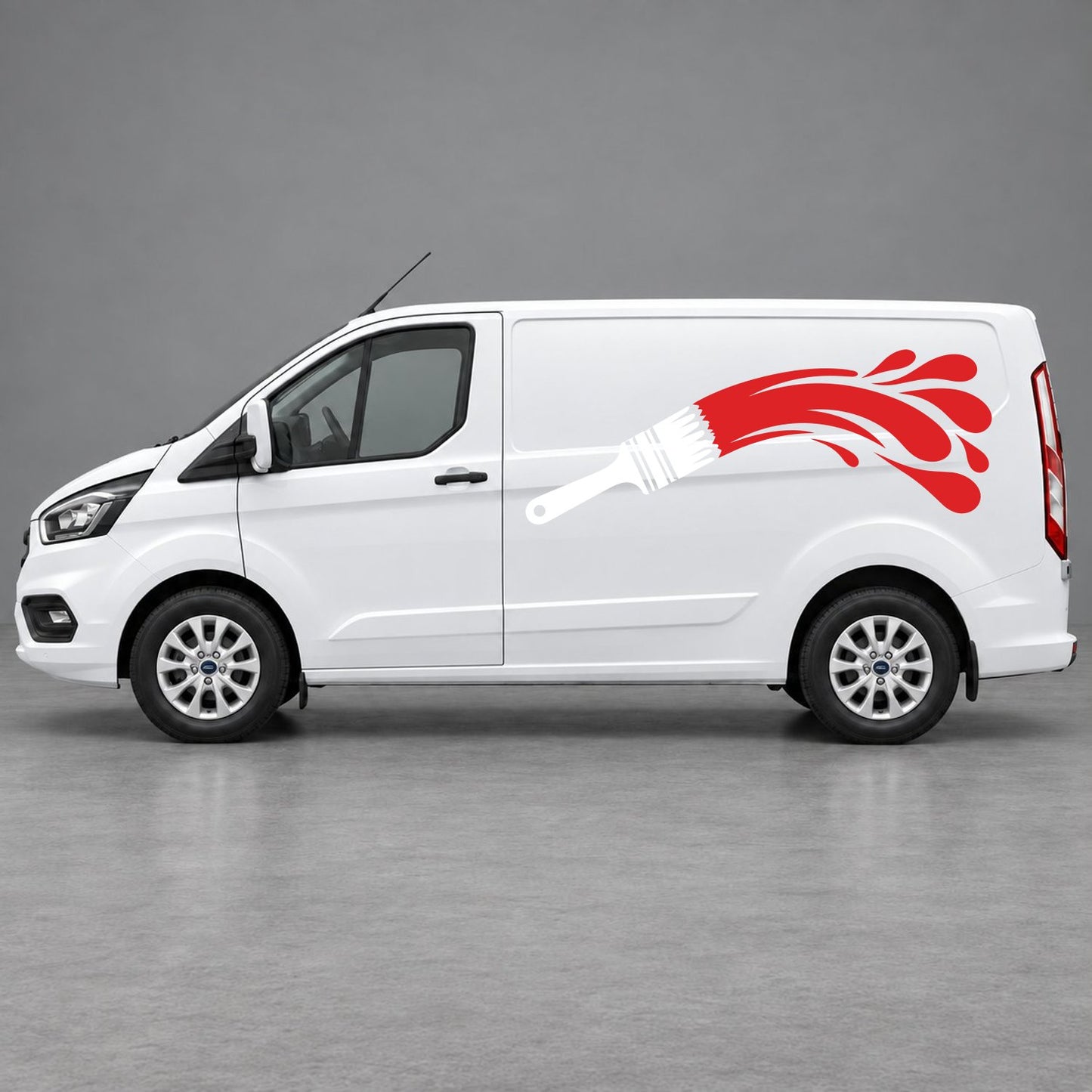 Ford Transit Custom Paintbrush Swoosh Side Graphics in White & Red