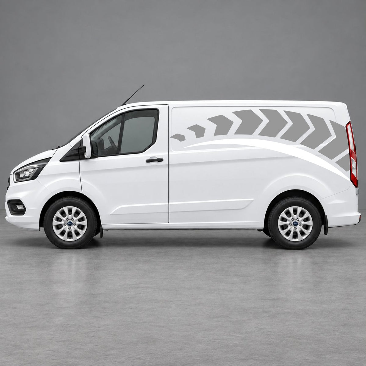 Ford Transit Custom Chevron Track Side Graphics in Grey & White