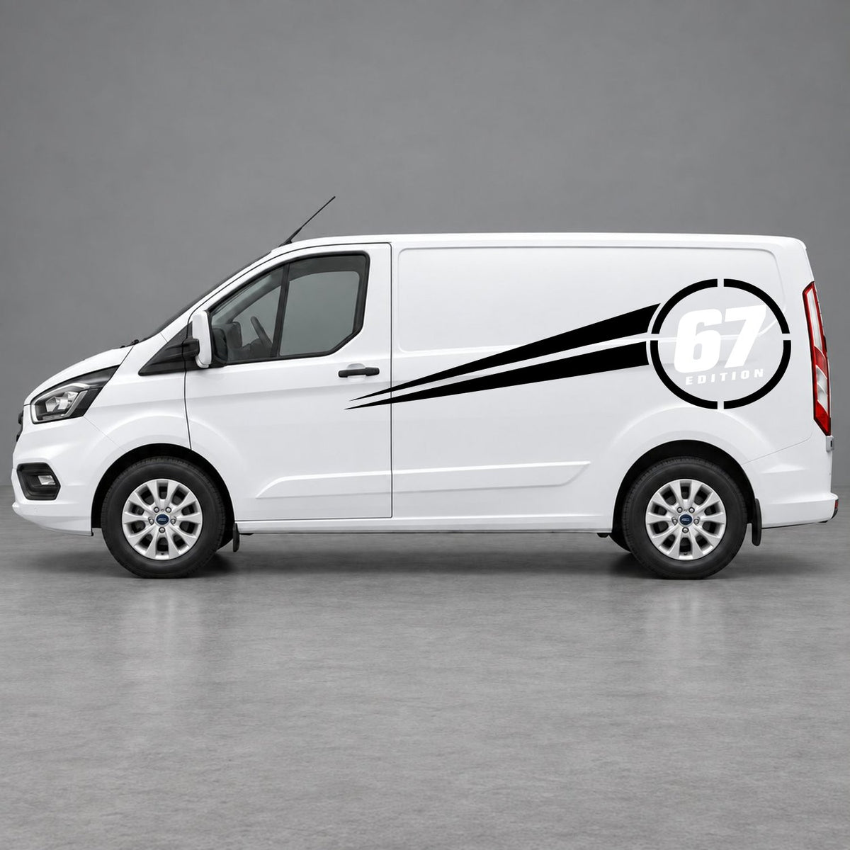 Ford Transit Custom Personalised Number Edition Side Stripes in Black & White