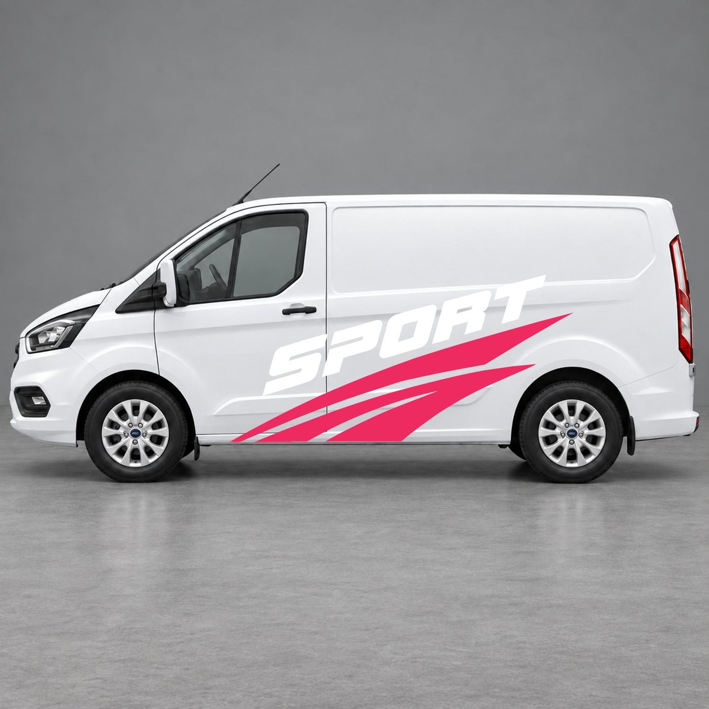 Ford Transit Custom Sport Twin Stripe Side Graphics in Pink & White