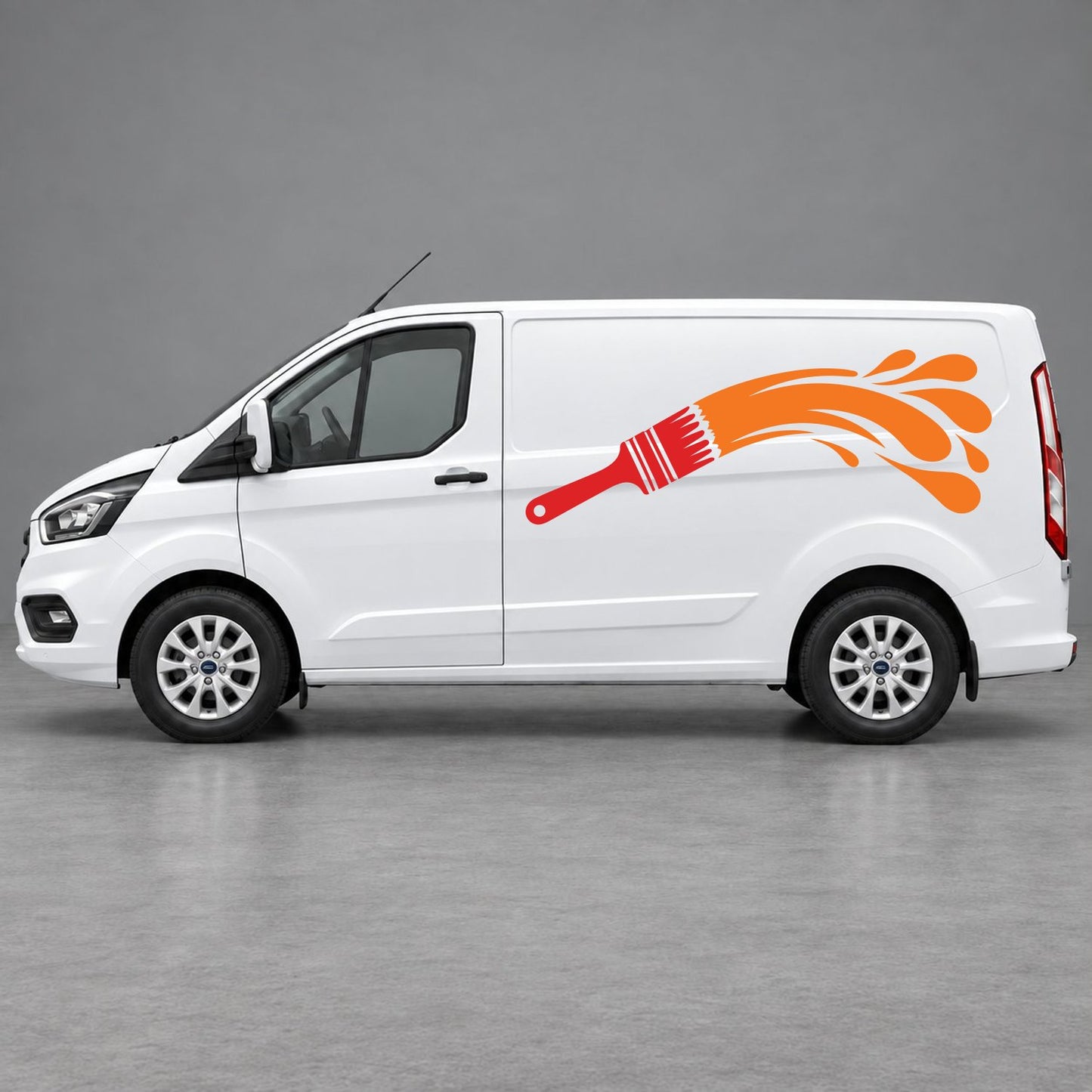 Ford Transit Custom Paintbrush Swoosh Side Graphics in Red & Orange
