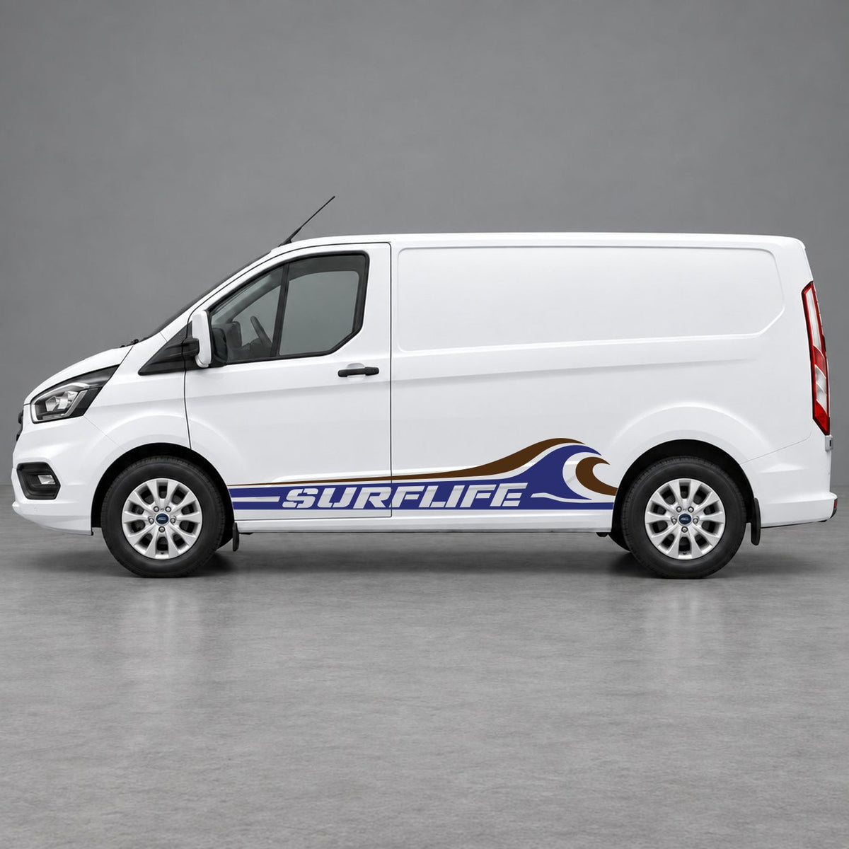 Ford Transit Custom Surflife Wave Side Stripes in Navy Blue & Brown