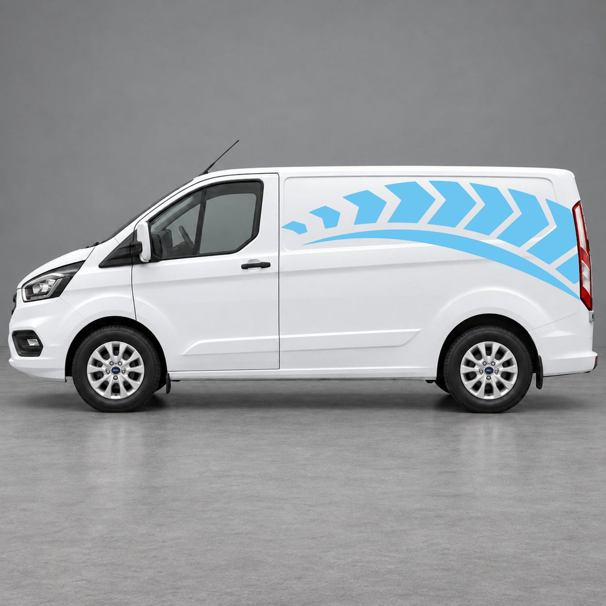 Ford Transit Custom Chevron Track Side Graphics in Light Blue & Light Blue
