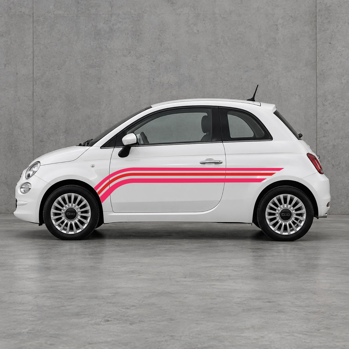 Fiat 500 Retro Triple Side Stripes Kit - Pair Supplied in Pink & Red