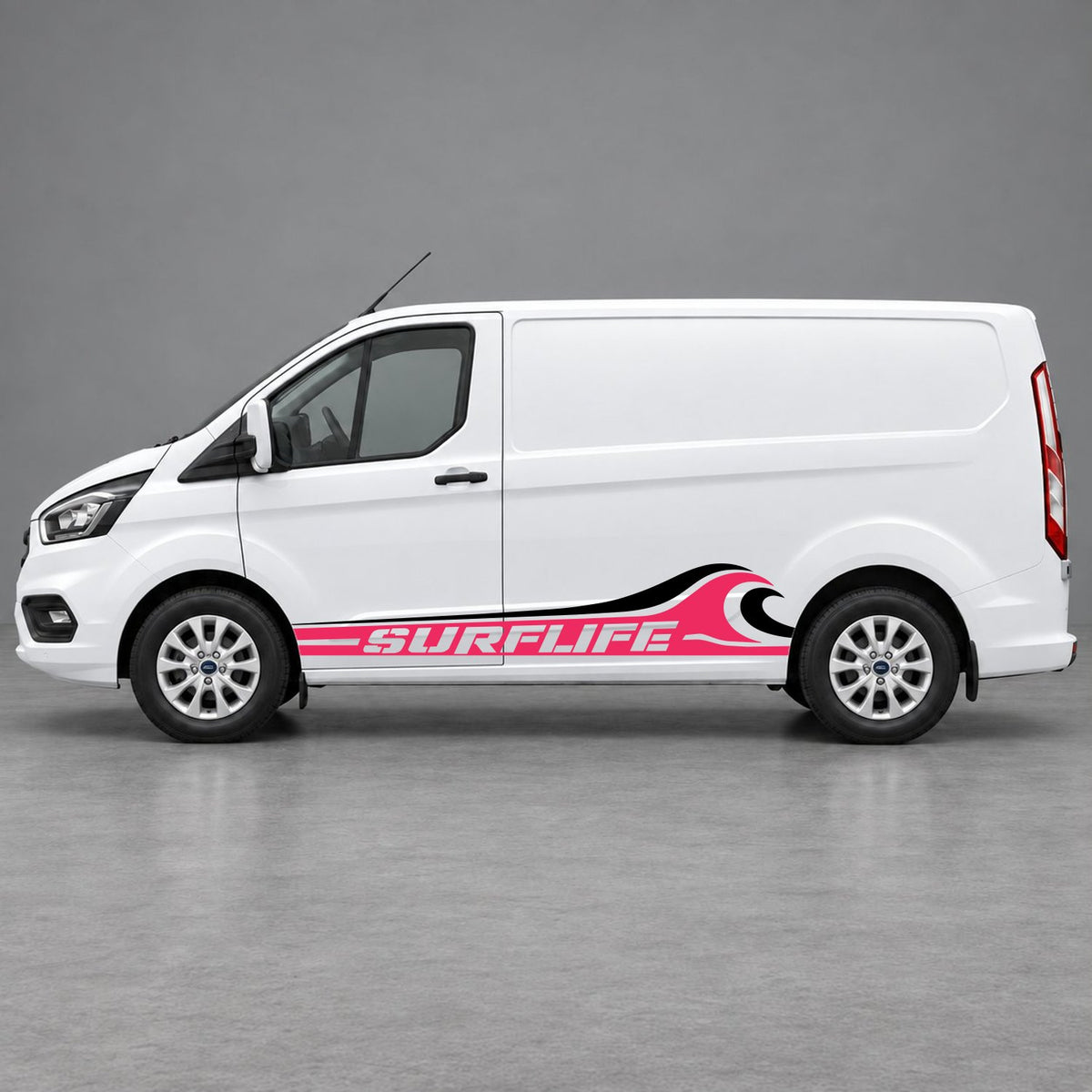 Ford Transit Custom Surflife Wave Side Stripes in Pink & Black