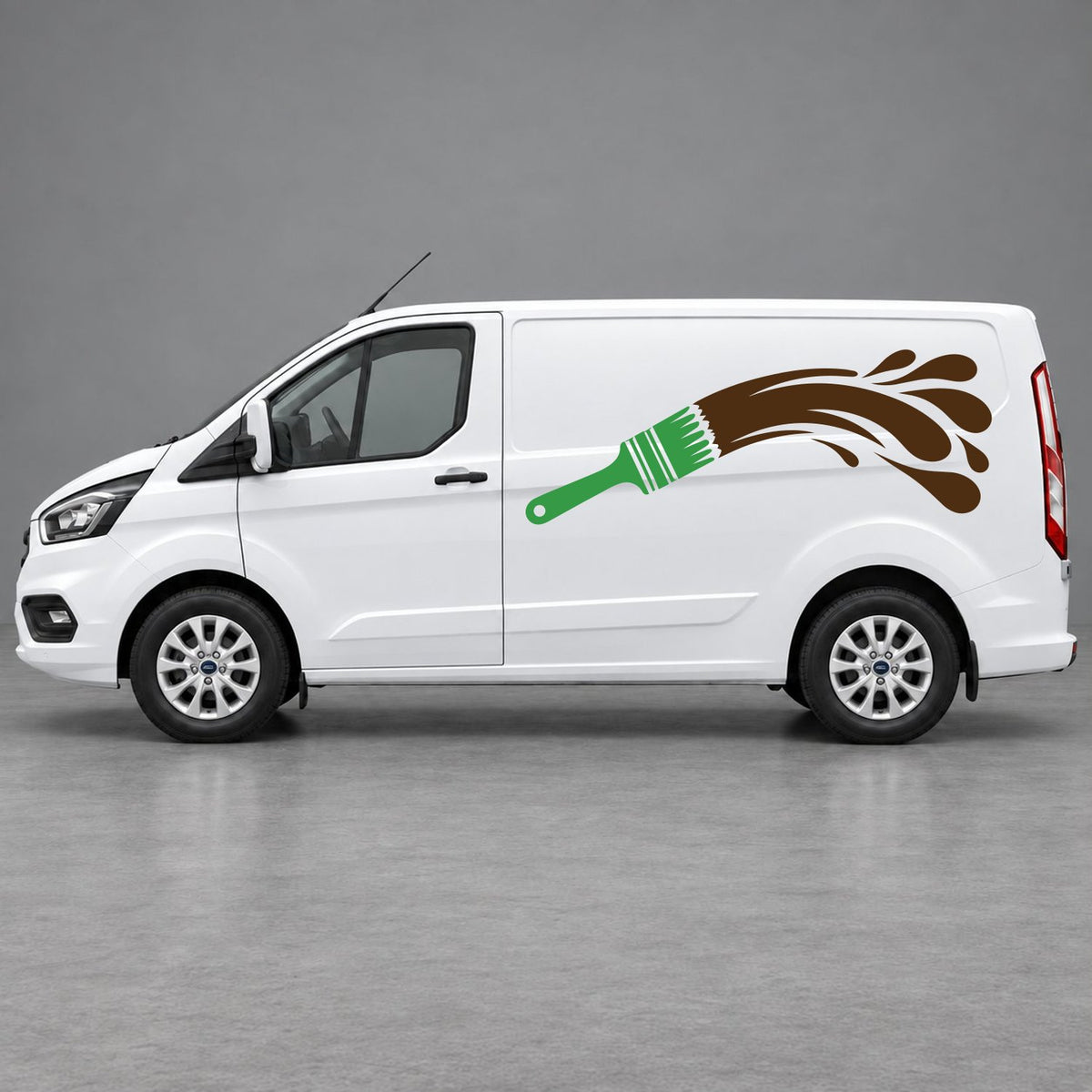 Ford Transit Custom Paintbrush Swoosh Side Graphics in Green & Brown