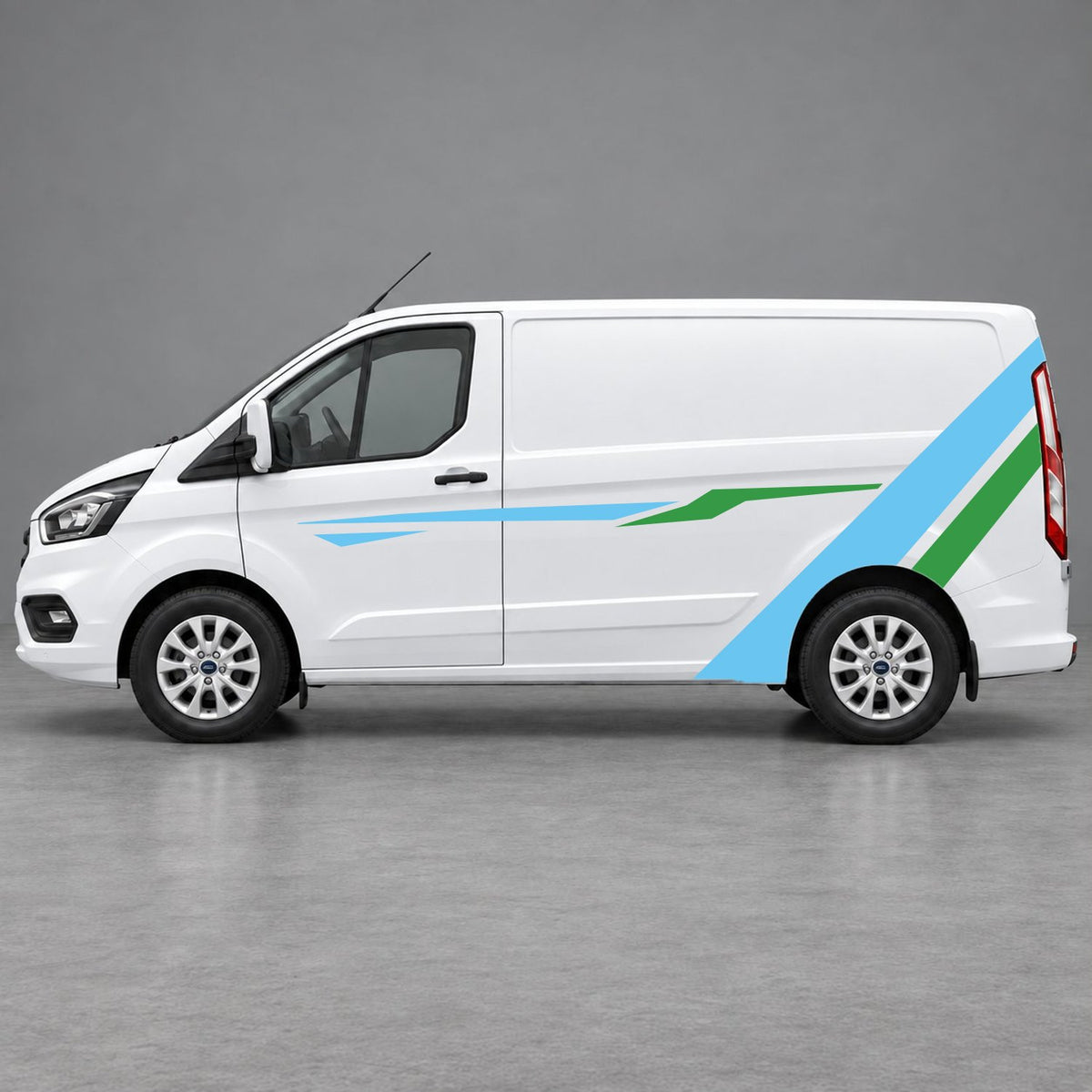 Ford Transit Custom Bold Rear Diagonal Side Stripes in Light Blue & Green