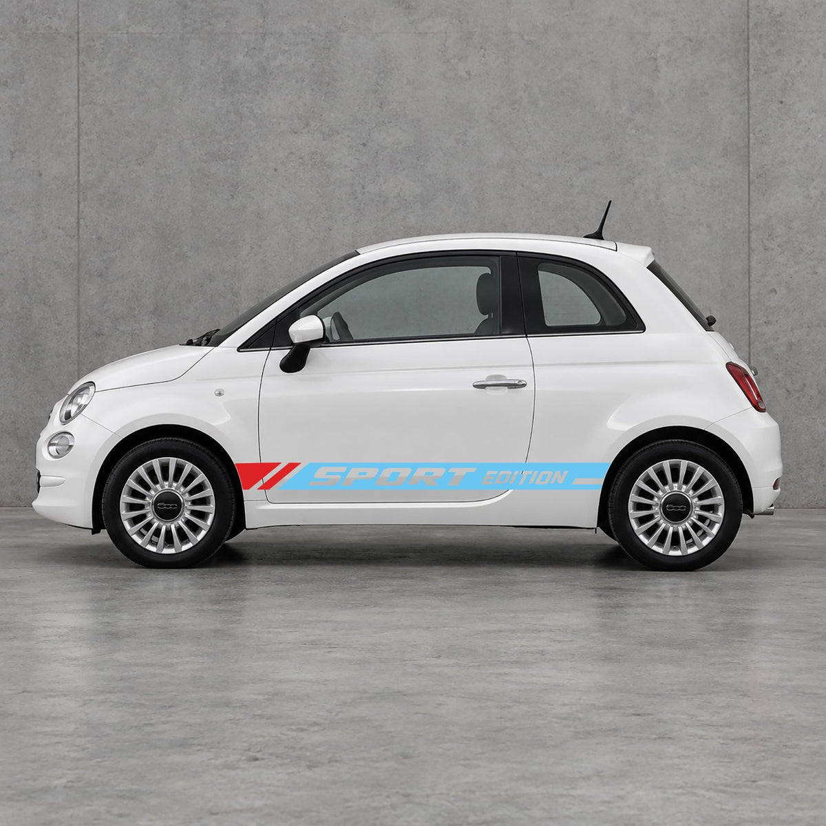 Fiat 500 Sport Edition Side Stripes Kit - Pair Supplied in Light Blue & Red