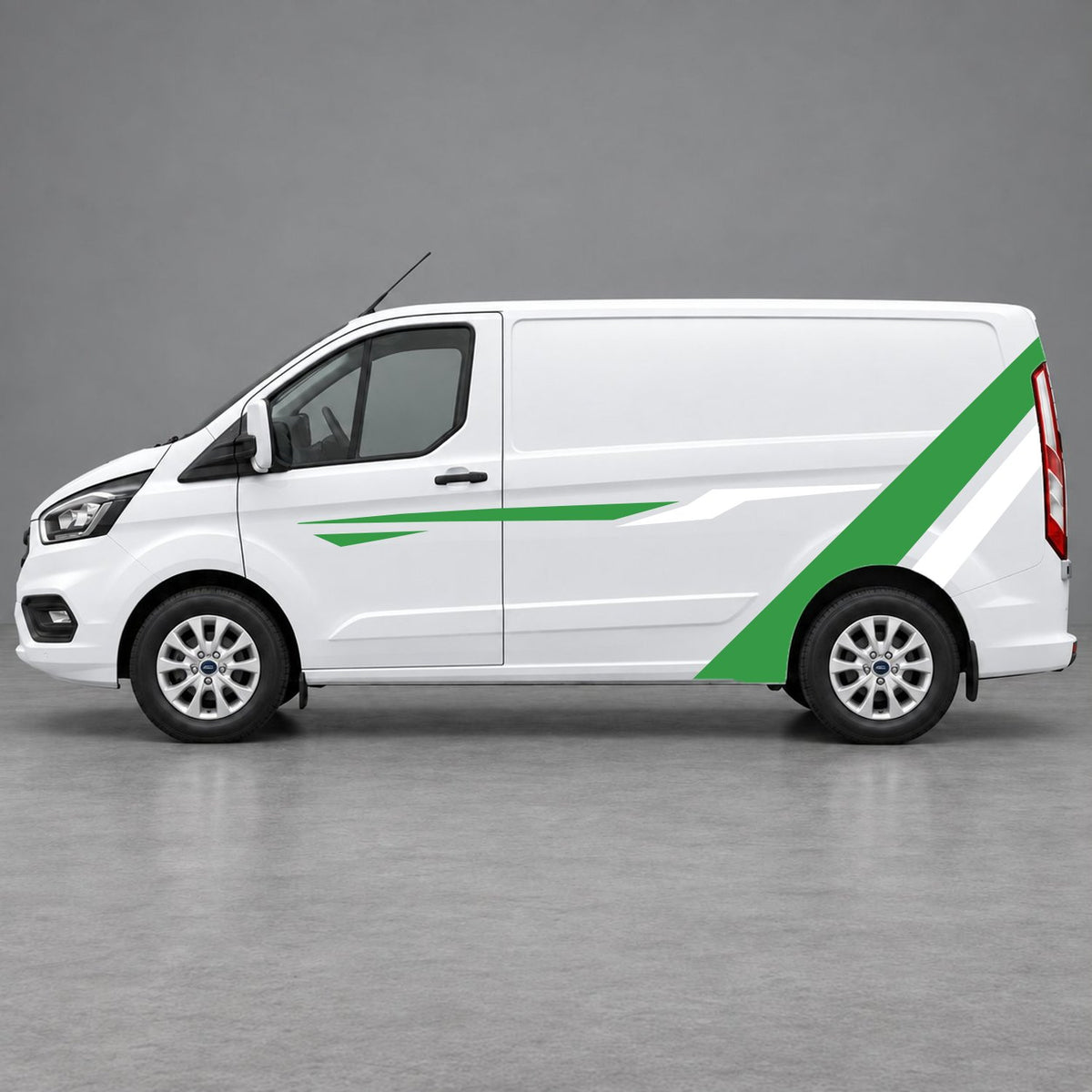 Ford Transit Custom Bold Rear Diagonal Side Stripes in Green & White