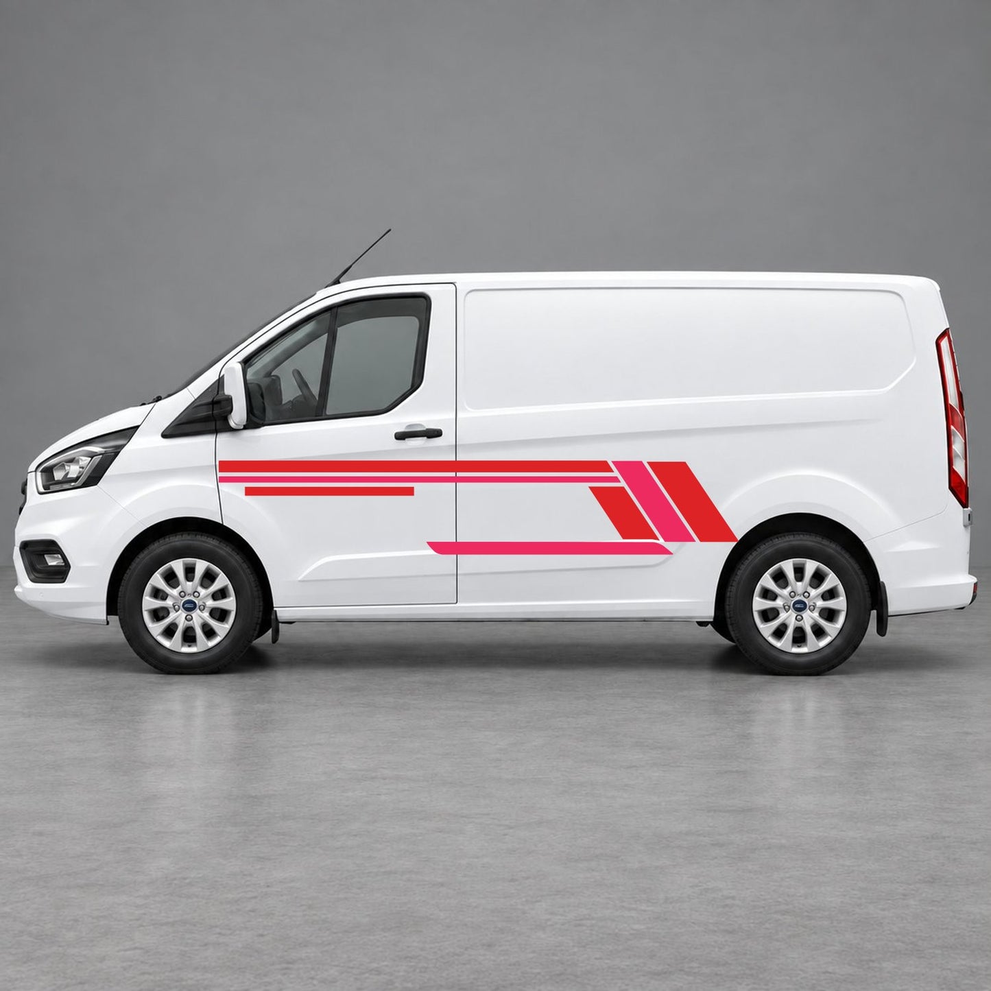 Ford Transit Custom Geometric Outline Side Stripes in Red & Pink