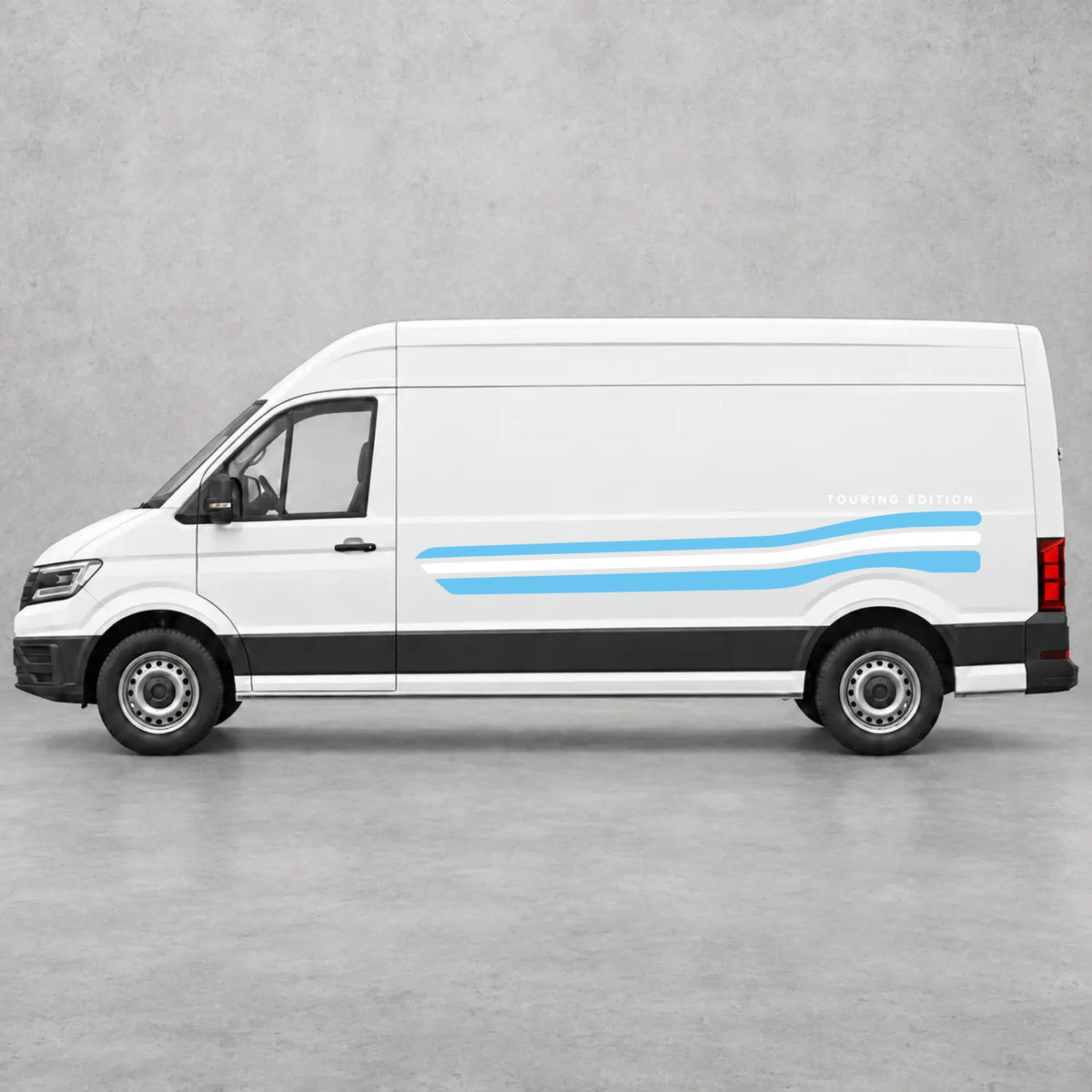 VW Crafter Touring Edition Side Stripes in Light Blue & White