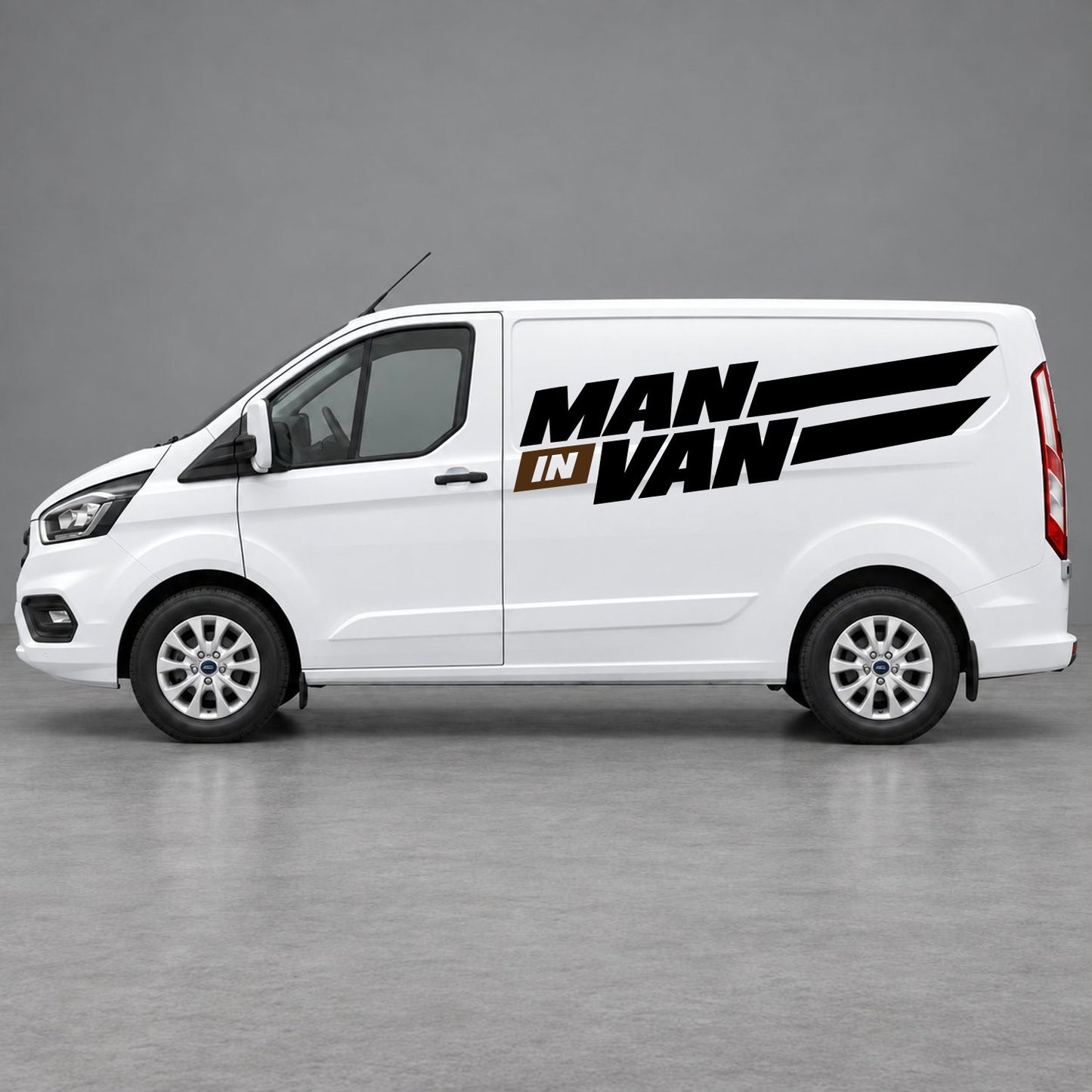 Ford Transit Custom Man in Van Side Stripes in Black & Brown