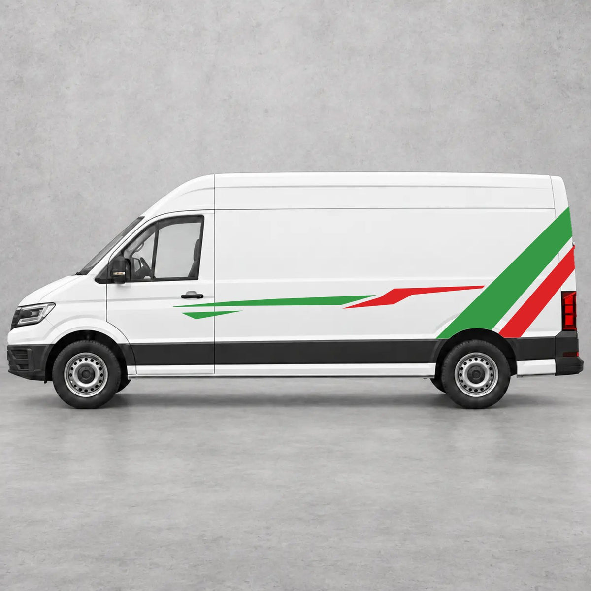 VW Crafter Bold Rear Diagonal Side Stripes in Green & Red