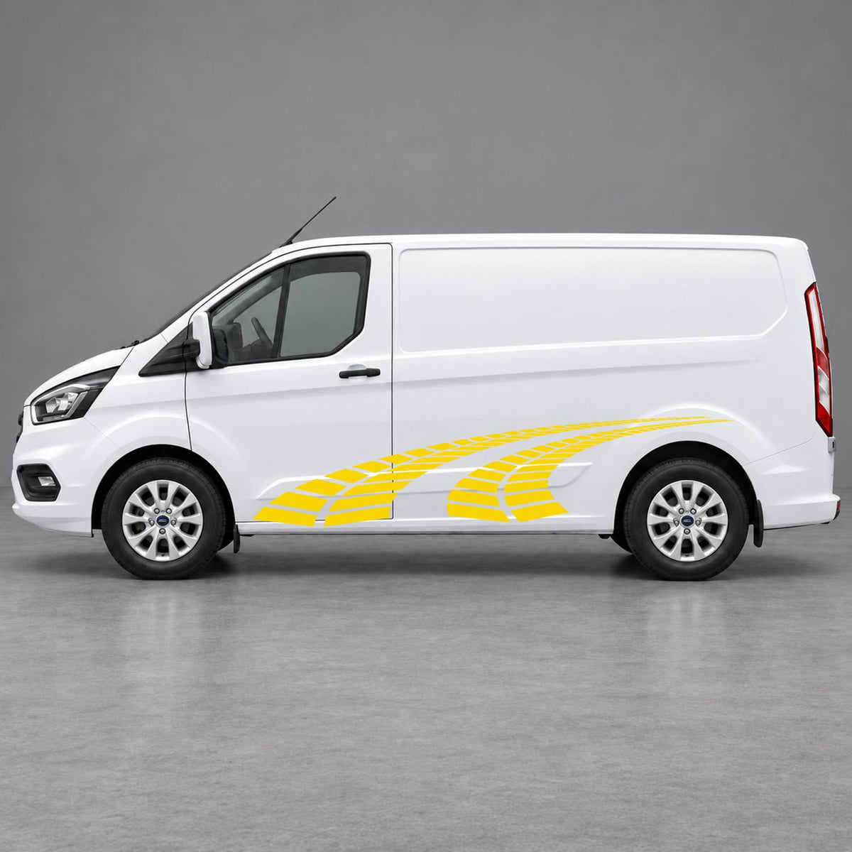 Ford Transit Custom Curved Tyre Track Side Graphics in Yellow