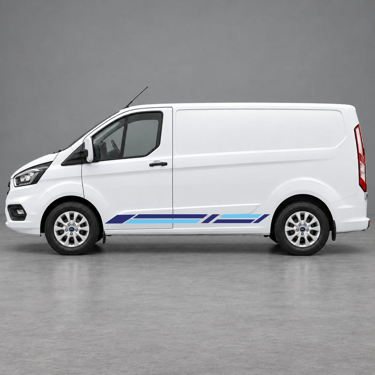 Ford Transit Custom Geometric Lower Side Stripes in Navy Blue & Light Blue