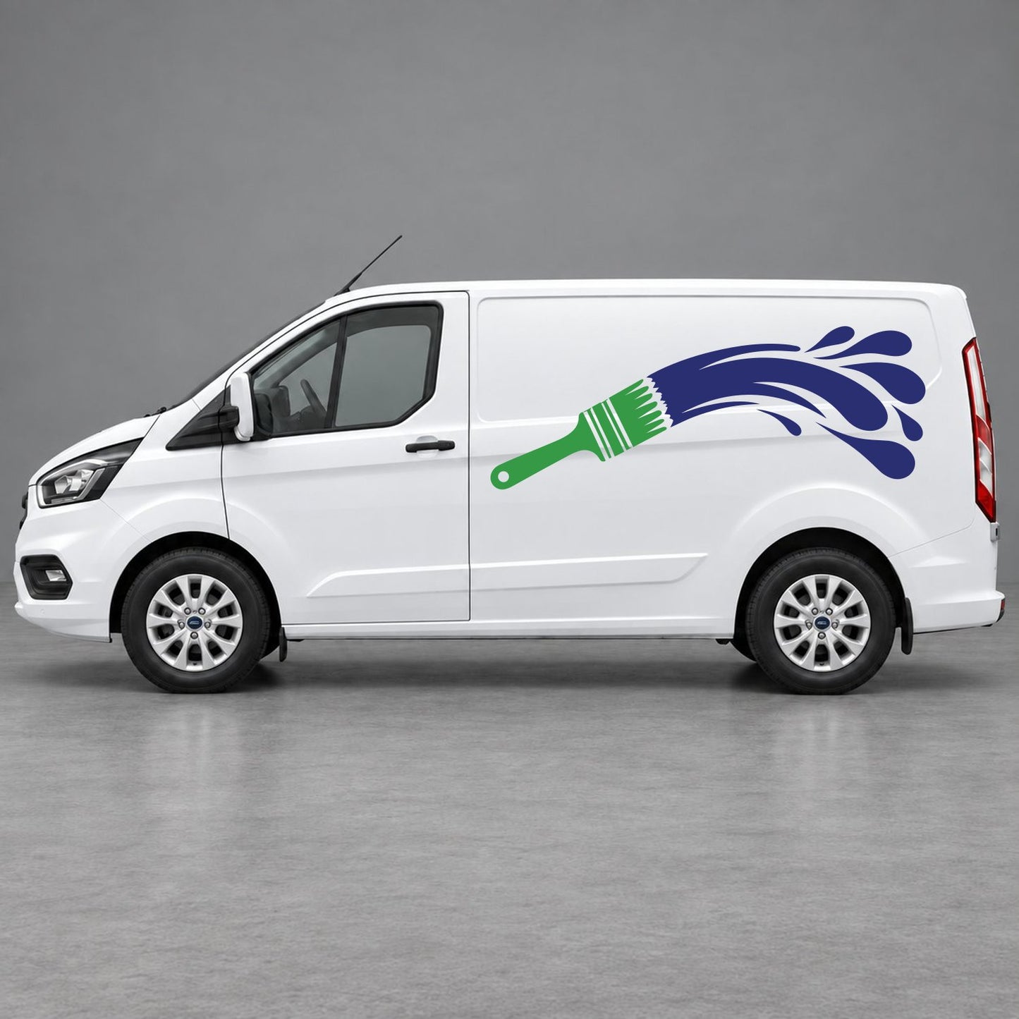 Ford Transit Custom Paintbrush Swoosh Side Graphics in Green & Navy Blue