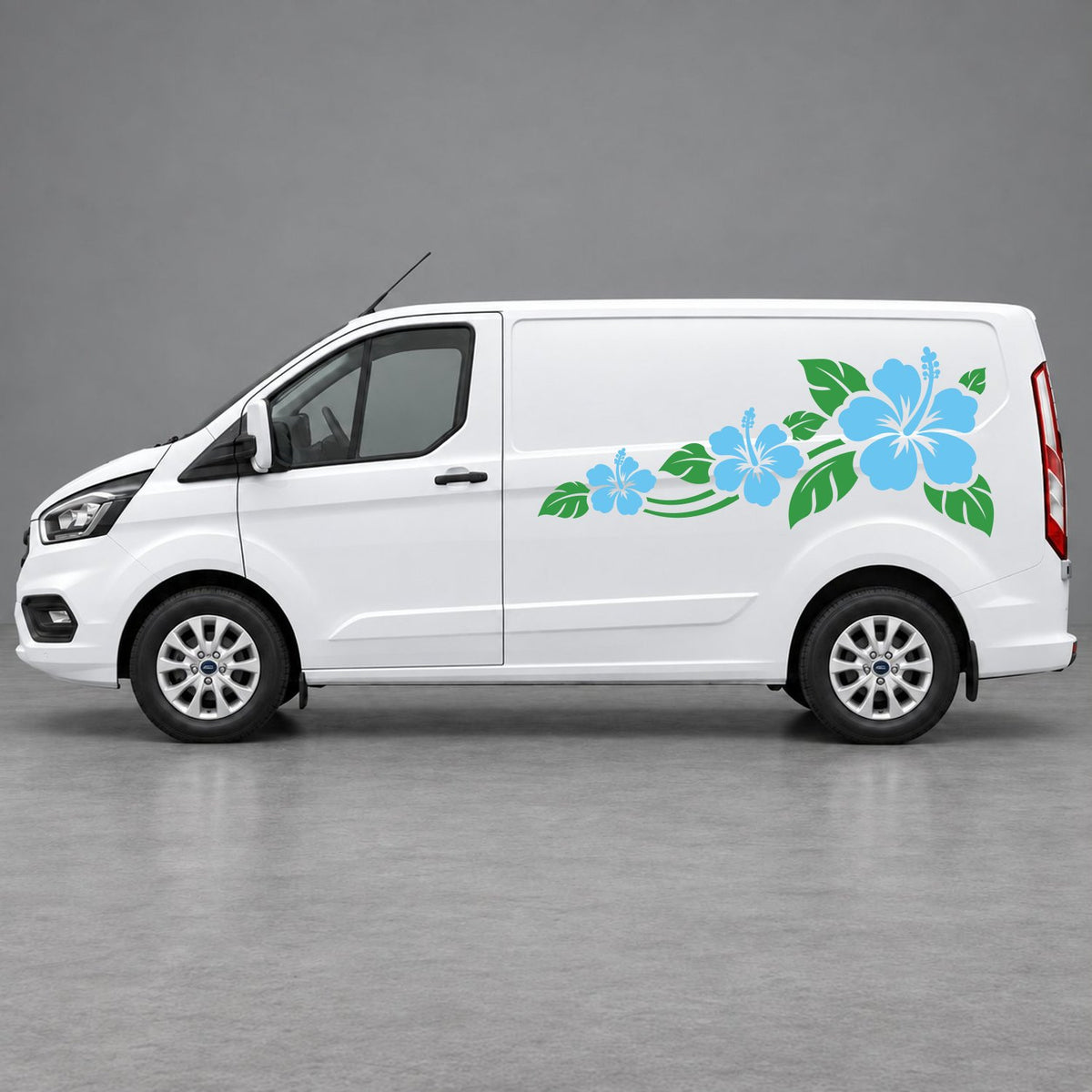 Ford Transit Custom Hibiscus Flower Trail Side Graphics in Green & Light Blue