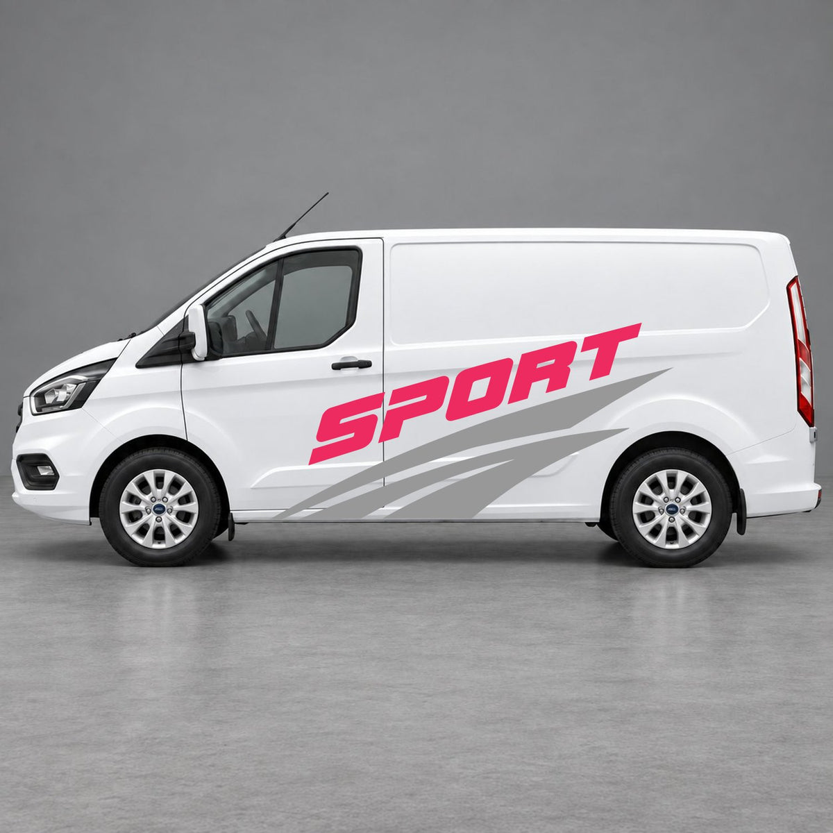 Ford Transit Custom Sport Twin Stripe Side Graphics in Grey & Pink