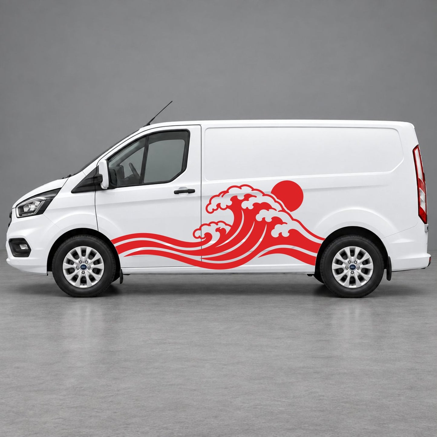 Ford Transit Custom Ocean Wave & Sunset Side Graphics in Red
