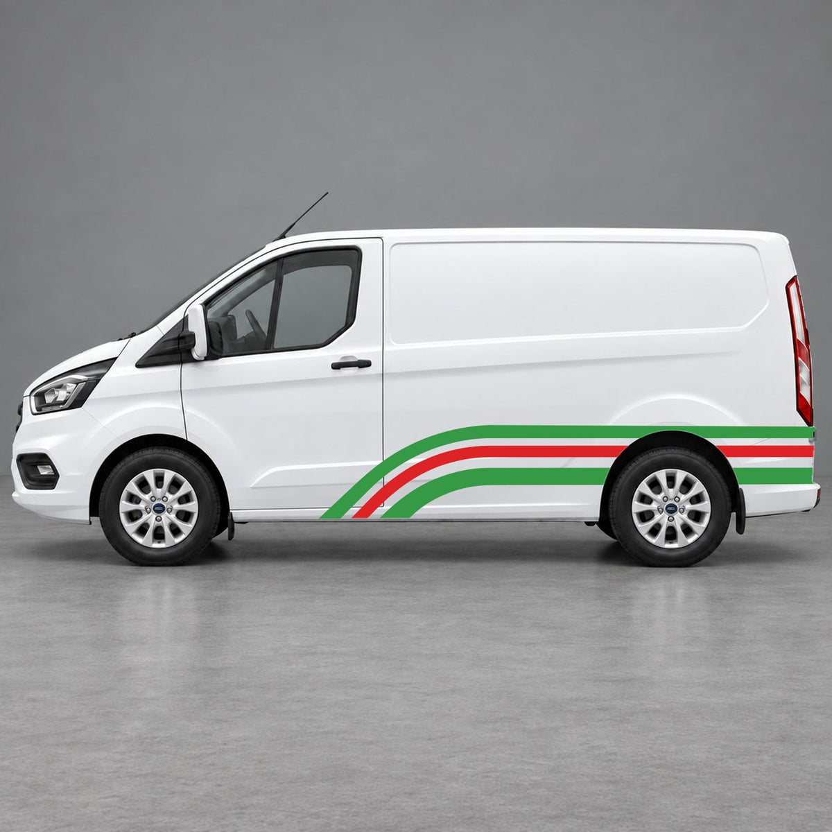Ford Transit Custom Retro Triple-Arch Side Stripes in Green & Red
