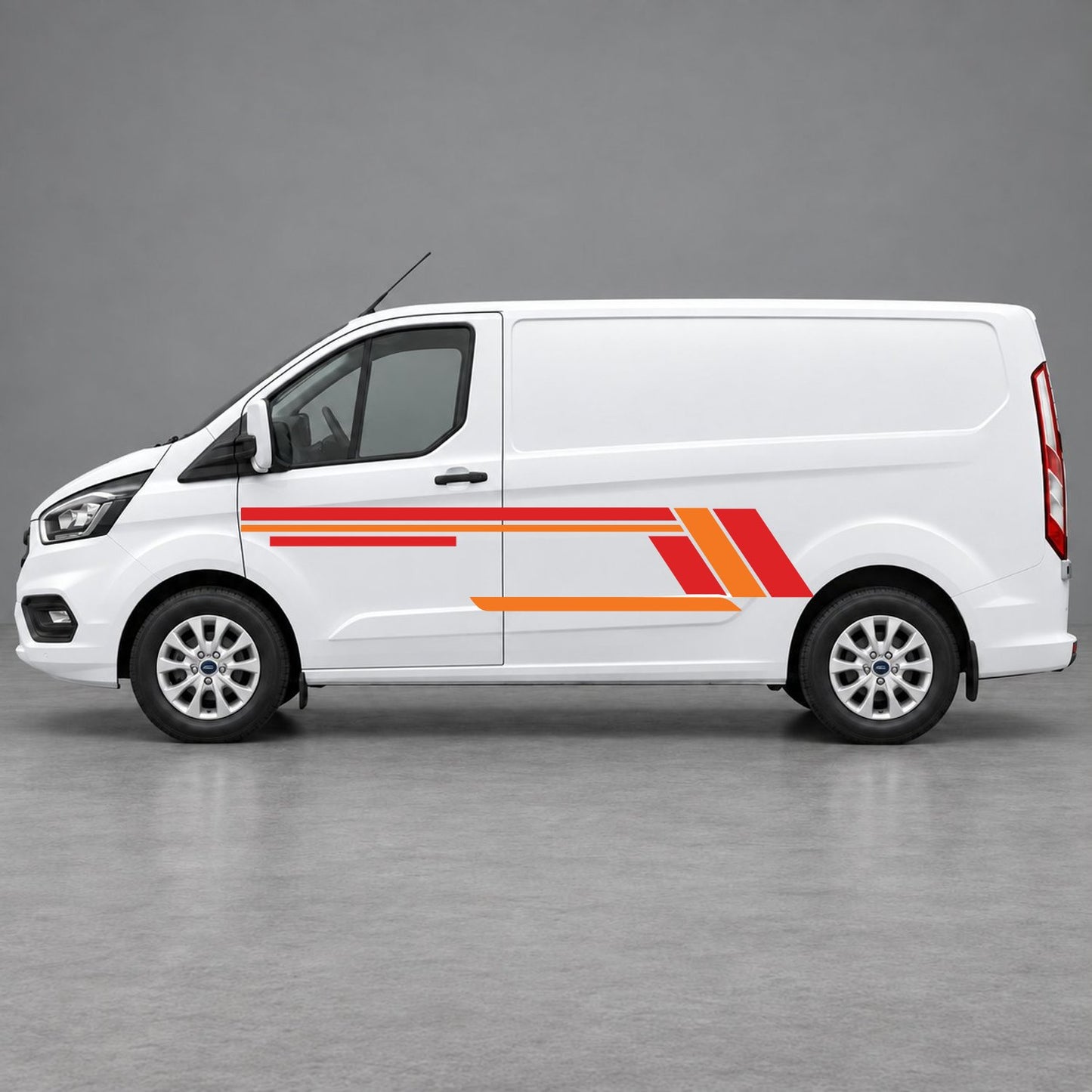 Ford Transit Custom Geometric Outline Side Stripes in Red & Orange