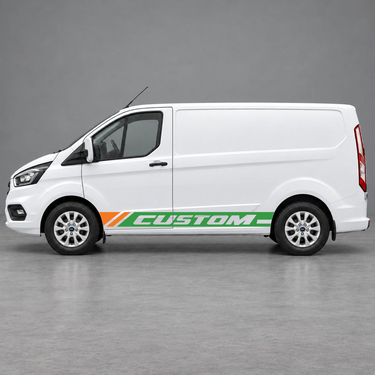 Ford Transit Custom Custom Lower Side Stripes in Green & Orange