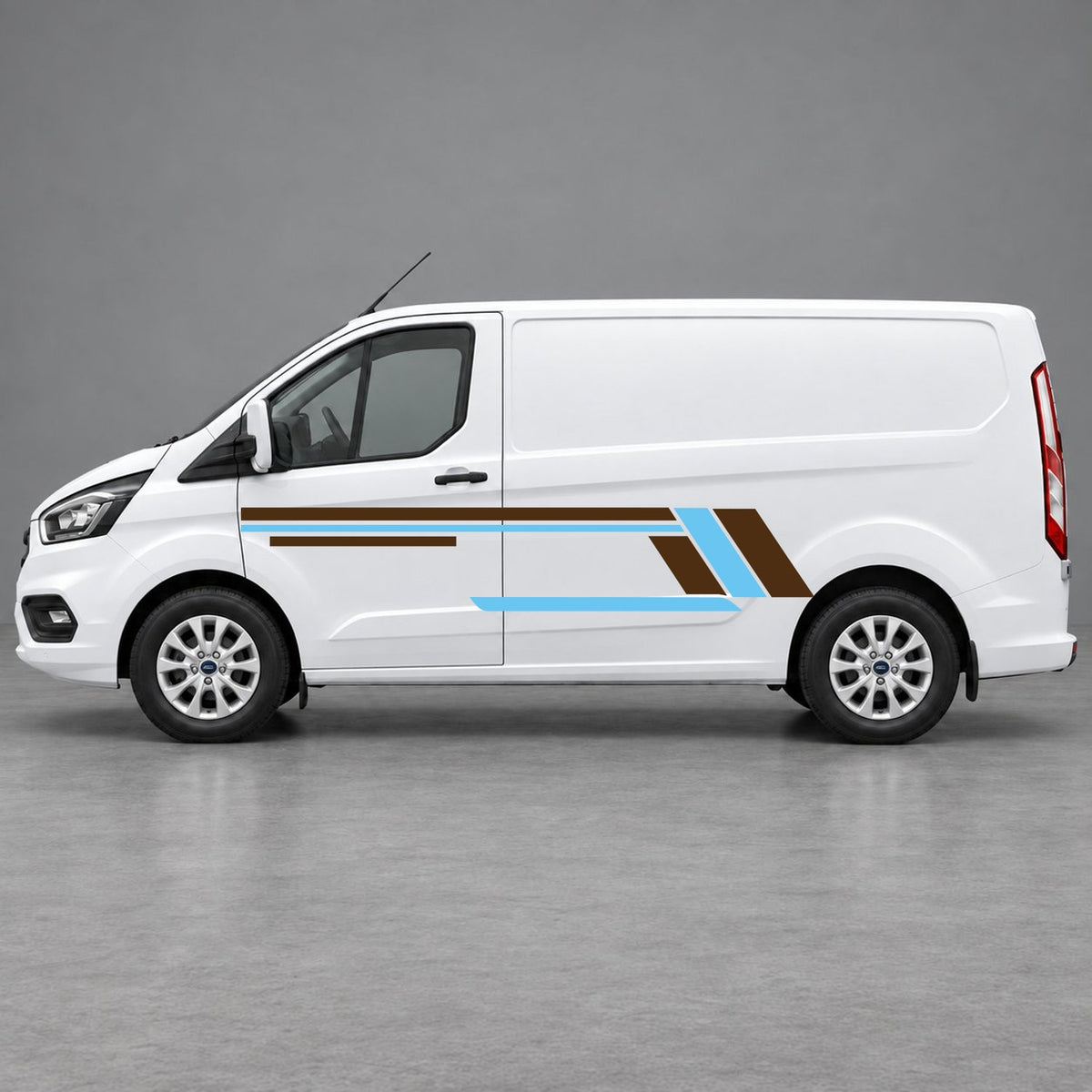 Ford Transit Custom Geometric Outline Side Stripes in Brown & Light Blue