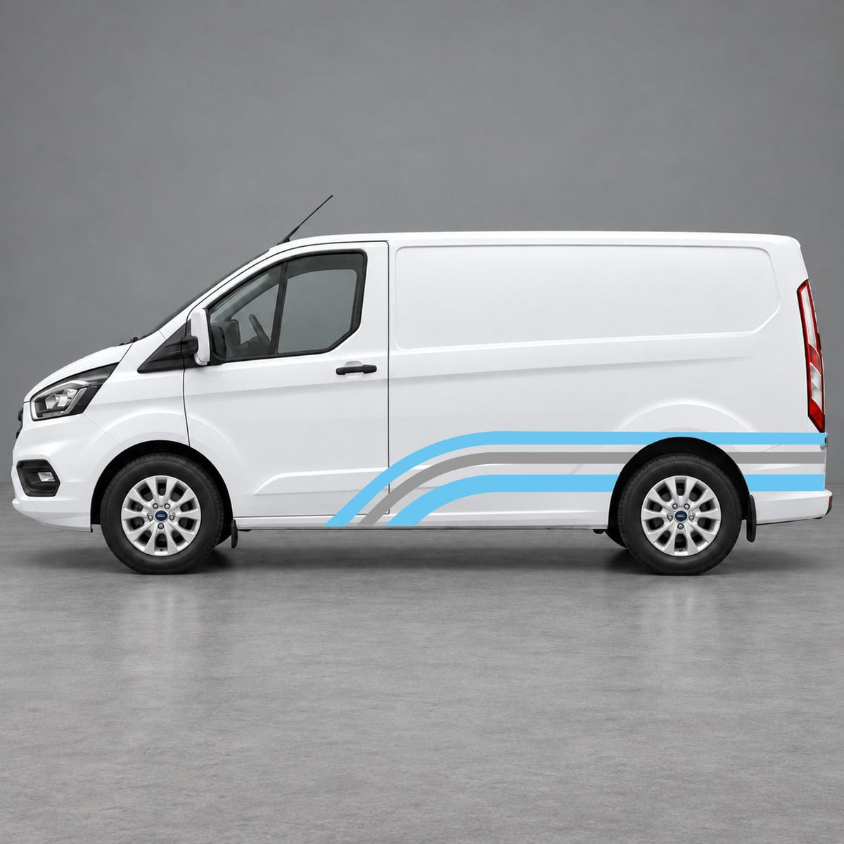 Ford Transit Custom Retro Triple-Arch Side Stripes in Light Blue & Grey