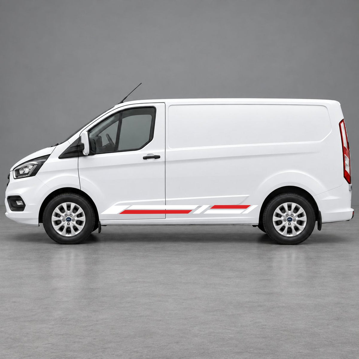 Ford Transit Custom Geometric Lower Side Stripes in White & Red
