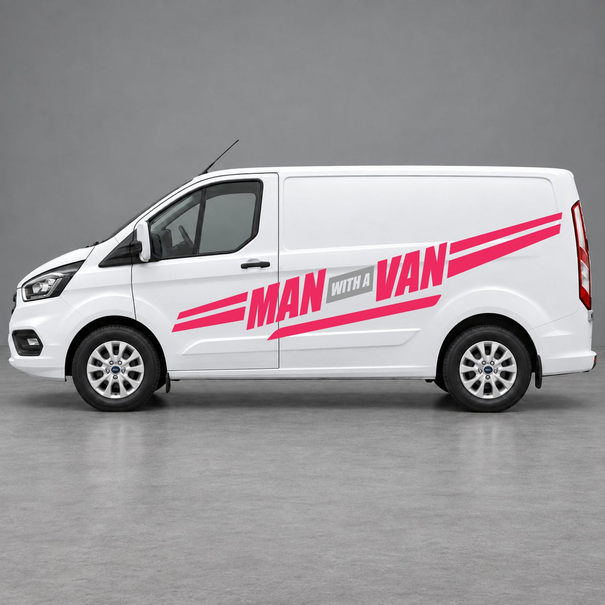 Ford Transit Custom Man with a Van Side Stripes in Pink & Grey