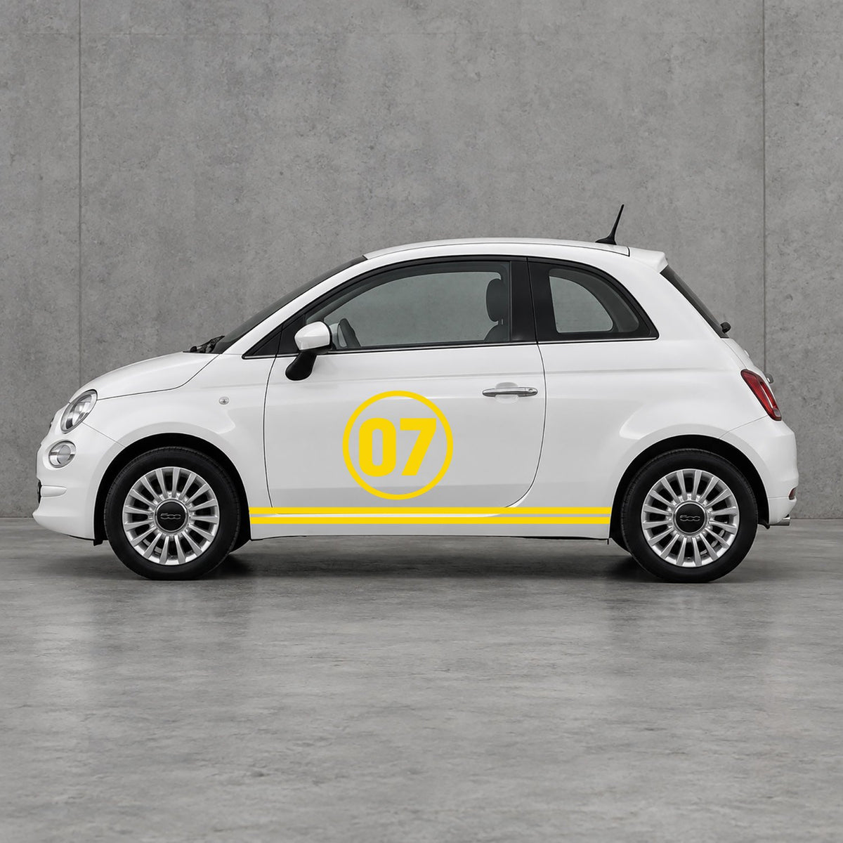 Fiat 500 Choose Your Number Racing Stripes Kit - Pair Supplied in Yellow