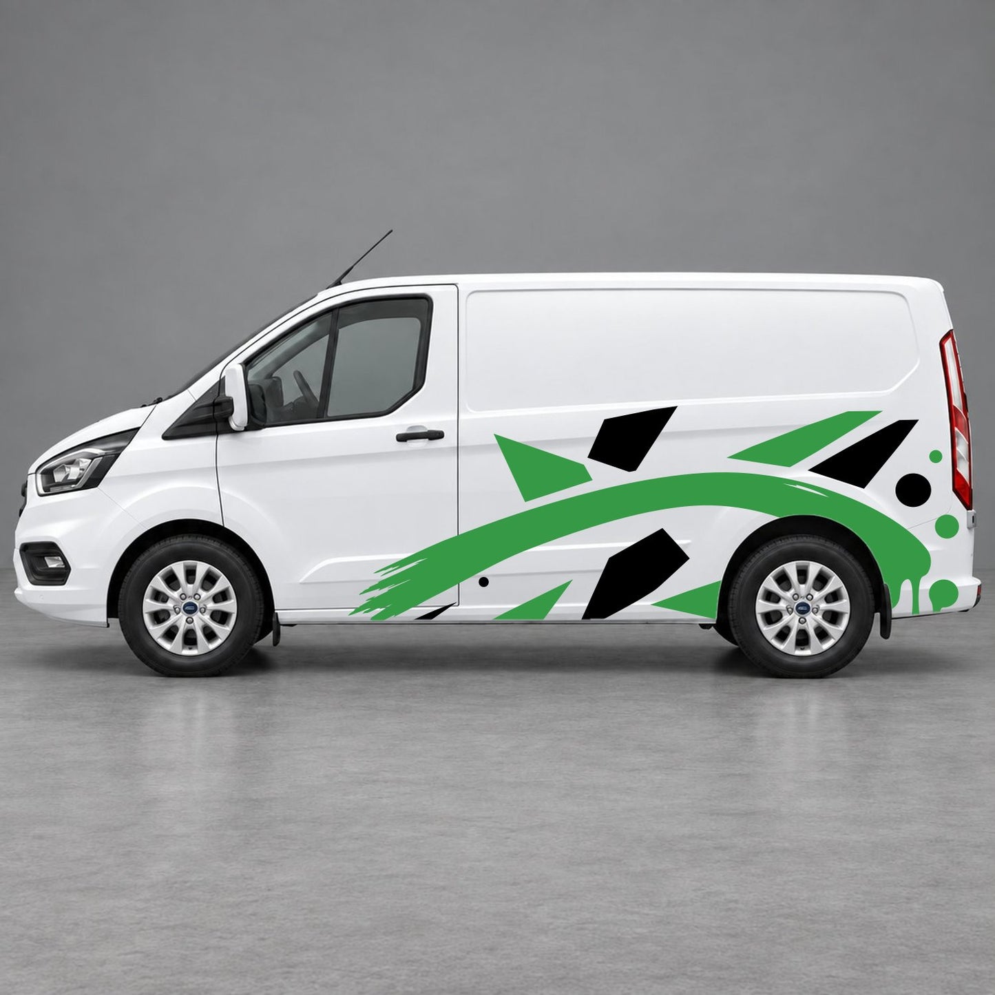 Ford Transit Custom Abstract Geometric Splash Side Graphics in Black & Green