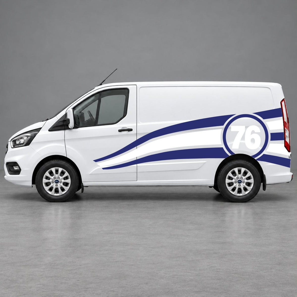 Ford Transit Custom Personalised Number 76 Racing Side Graphics in Navy Blue & White