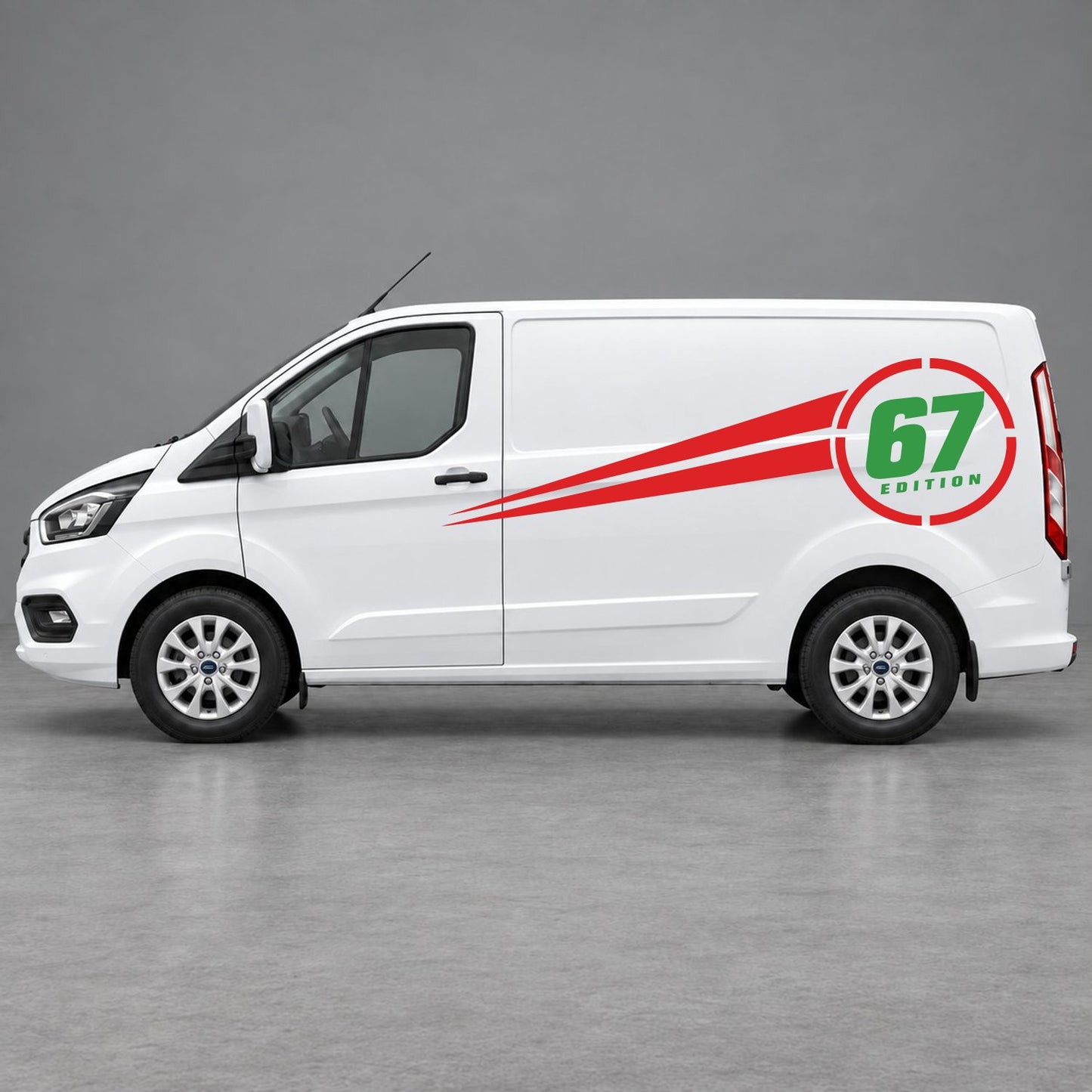 Ford Transit Custom Personalised Number Edition Side Stripes in Red & Green