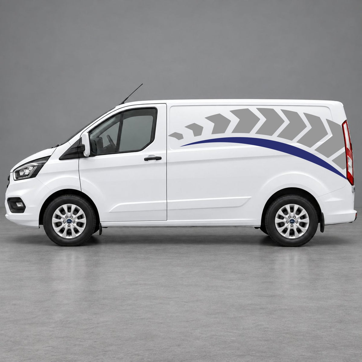 Ford Transit Custom Chevron Track Side Graphics in Grey & Navy Blue