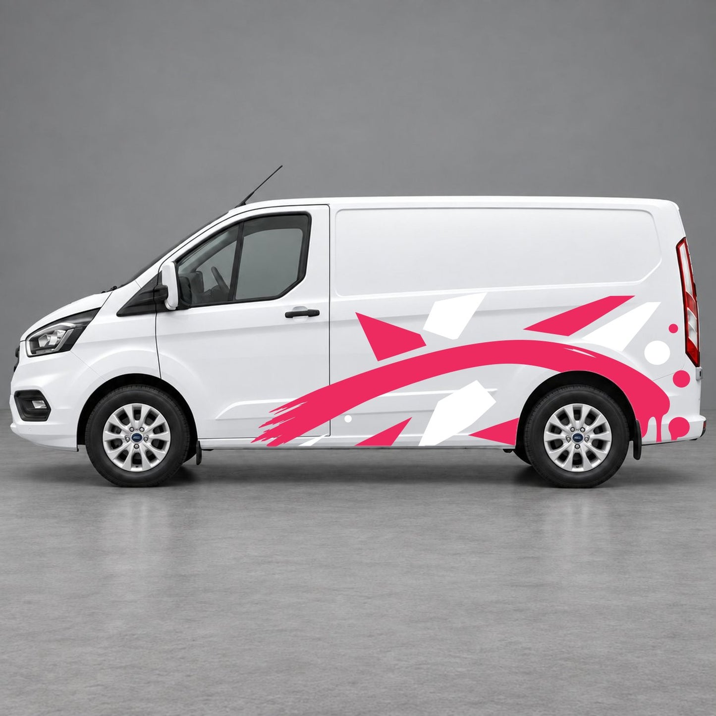 Ford Transit Custom Abstract Geometric Splash Side Graphics in White & Pink