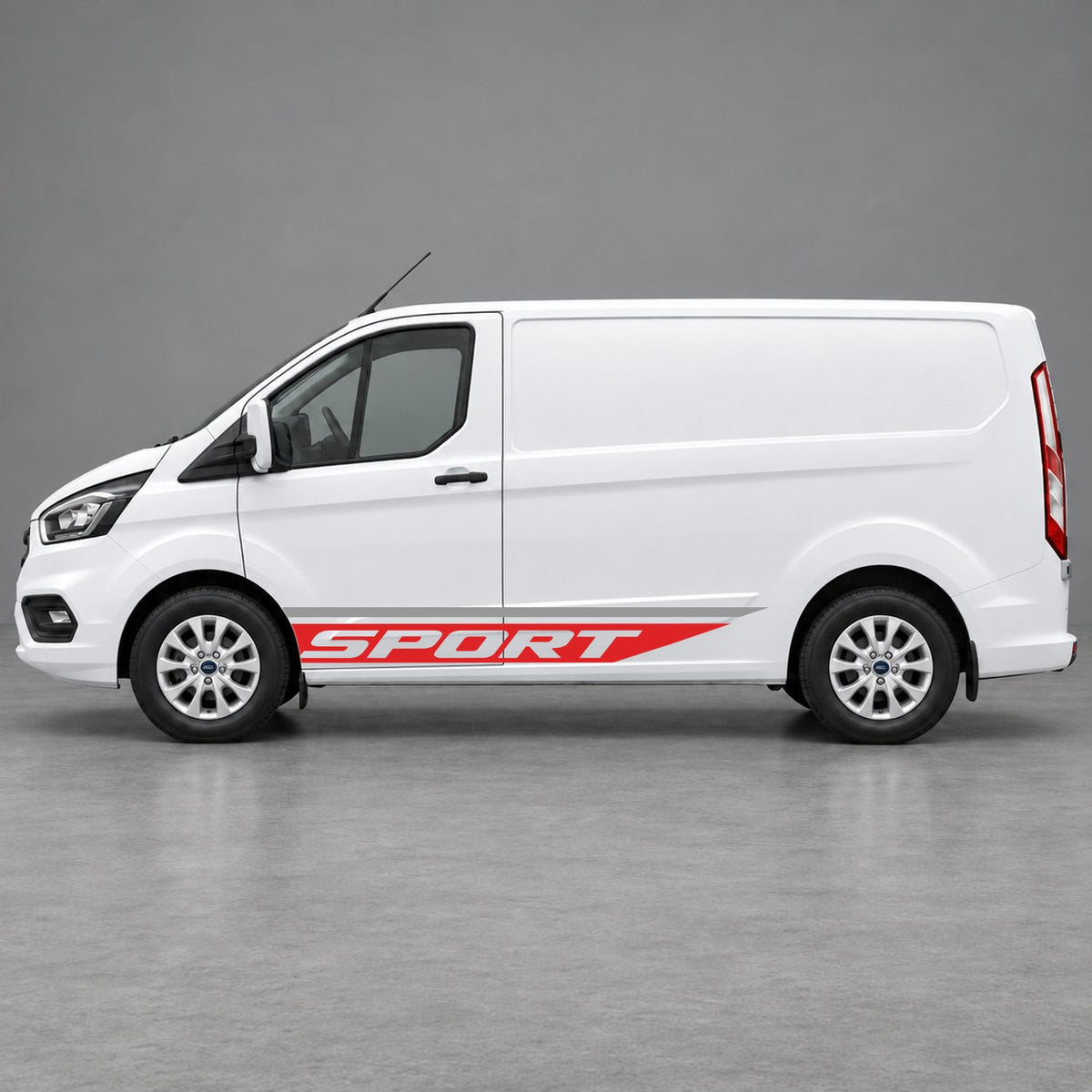 Ford Transit Custom Sport Swoosh Lower Side Stripes in Grey & Red