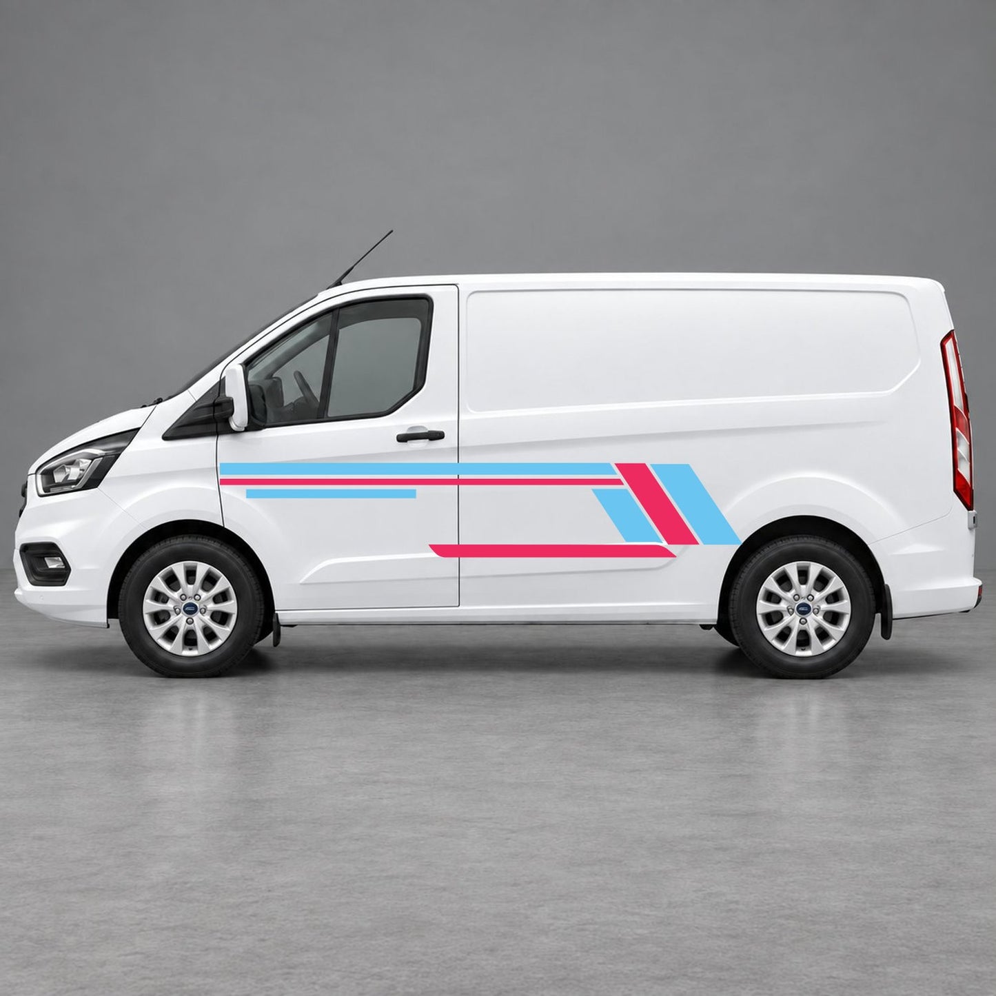 Ford Transit Custom Geometric Outline Side Stripes in Light Blue & Pink