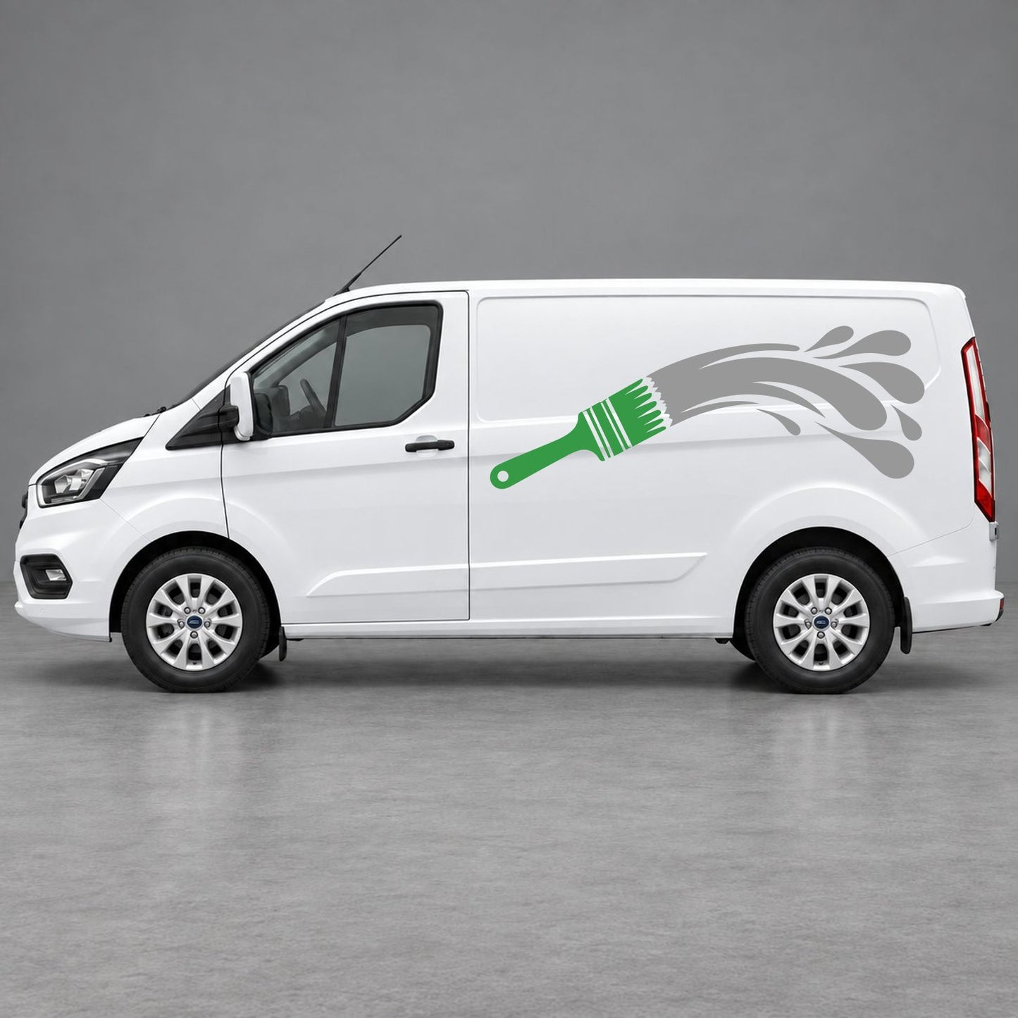 Ford Transit Custom Paintbrush Swoosh Side Graphics in Green & Grey