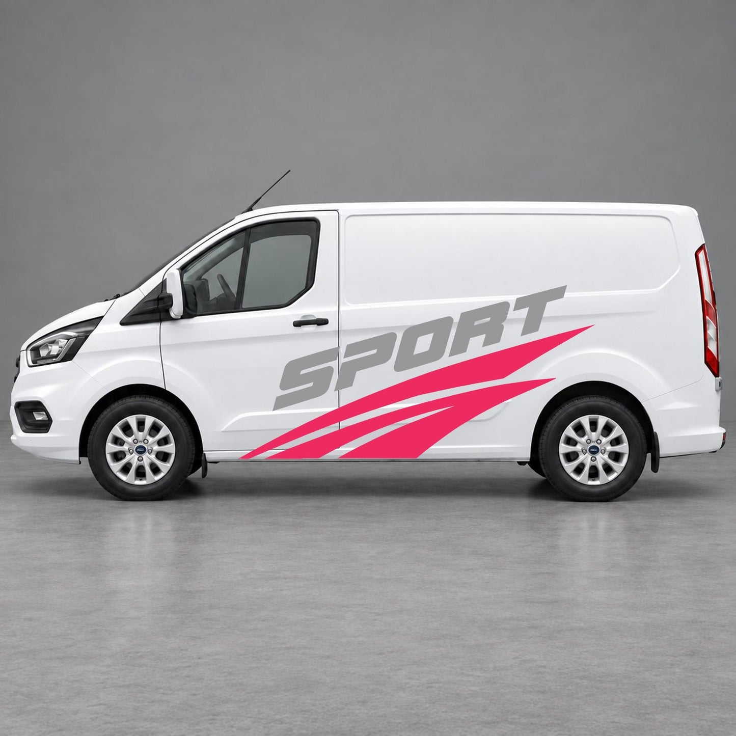 Ford Transit Custom Sport Twin Stripe Side Graphics in Pink & Grey