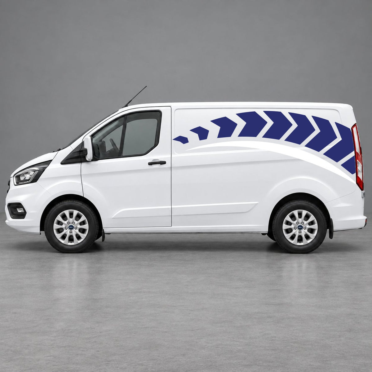 Ford Transit Custom Chevron Track Side Graphics in Navy Blue & White