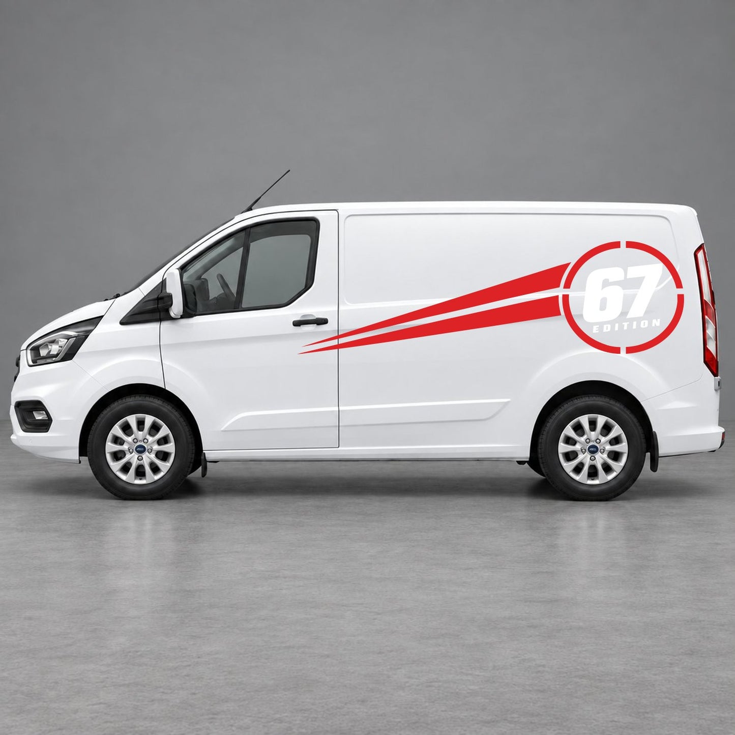 Ford Transit Custom Personalised Number Edition Side Stripes in Red & White
