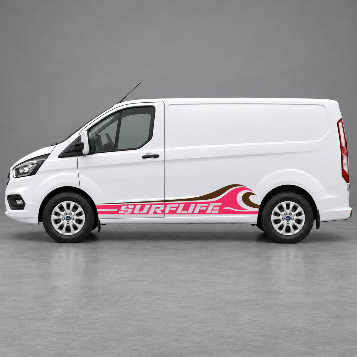 Ford Transit Custom Surflife Wave Side Stripes in Pink & Brown