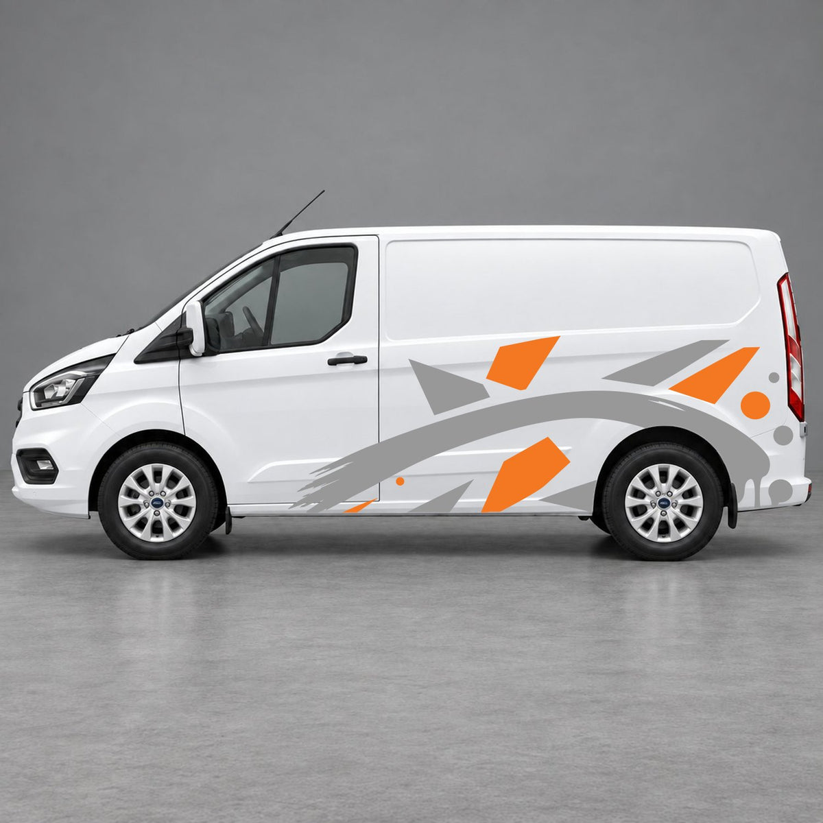 Ford Transit Custom Abstract Geometric Splash Side Graphics in Orange & Grey