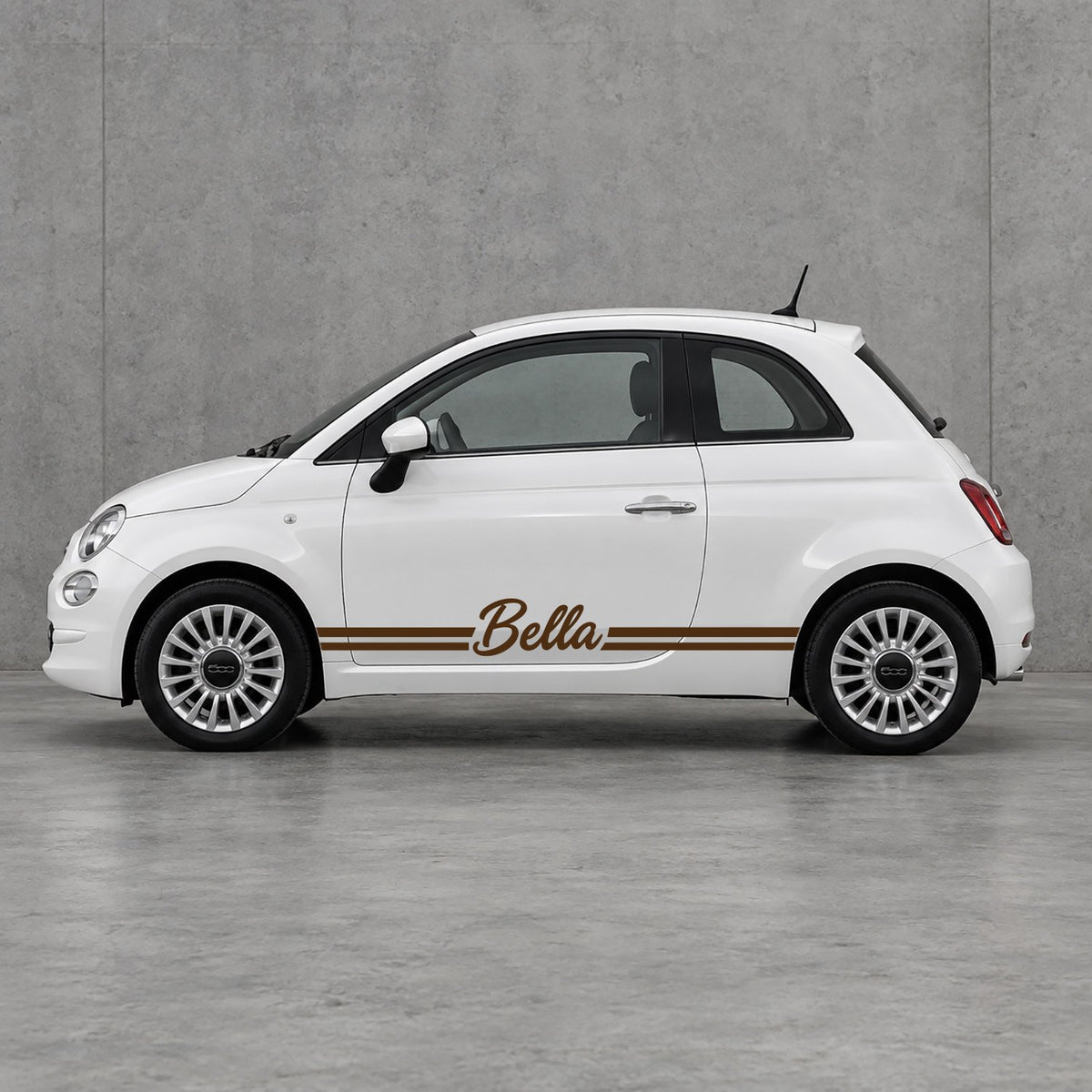Fiat 500 Personalised Name Side Stripes Kit - Pair Supplied in Brown